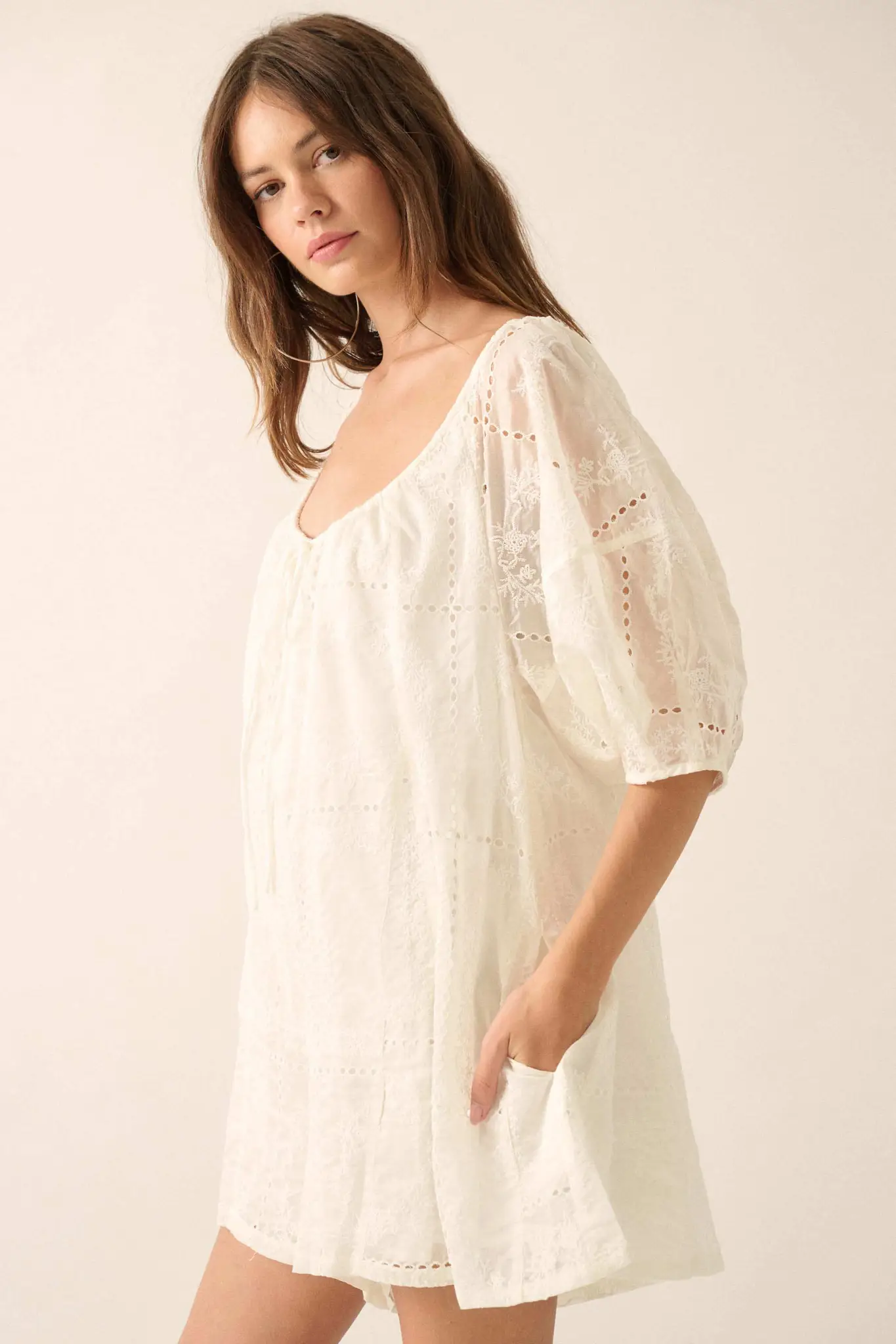 So Pure Eyelet Lace Puff-Sleeve Babydoll Romper - Image 7