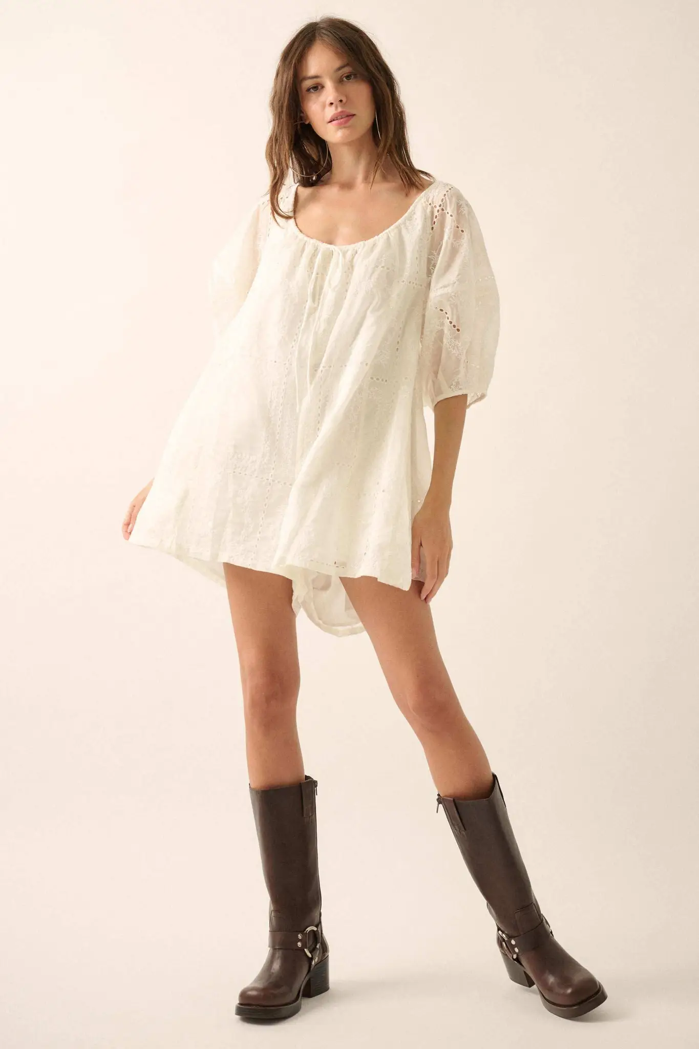So Pure Eyelet Lace Puff-Sleeve Babydoll Romper - Image 8
