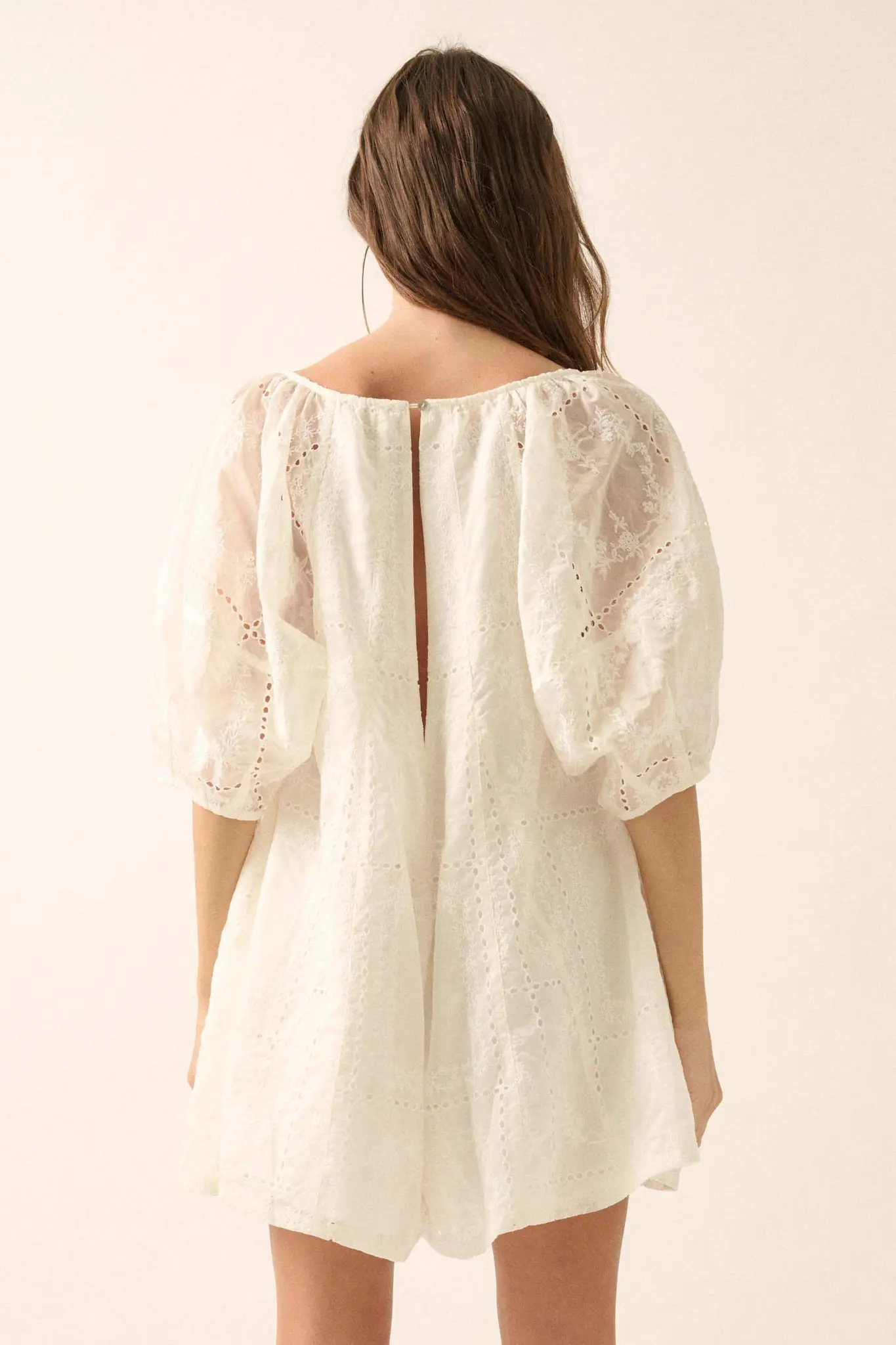 So Pure Eyelet Lace Puff-Sleeve Babydoll Romper - Image 9