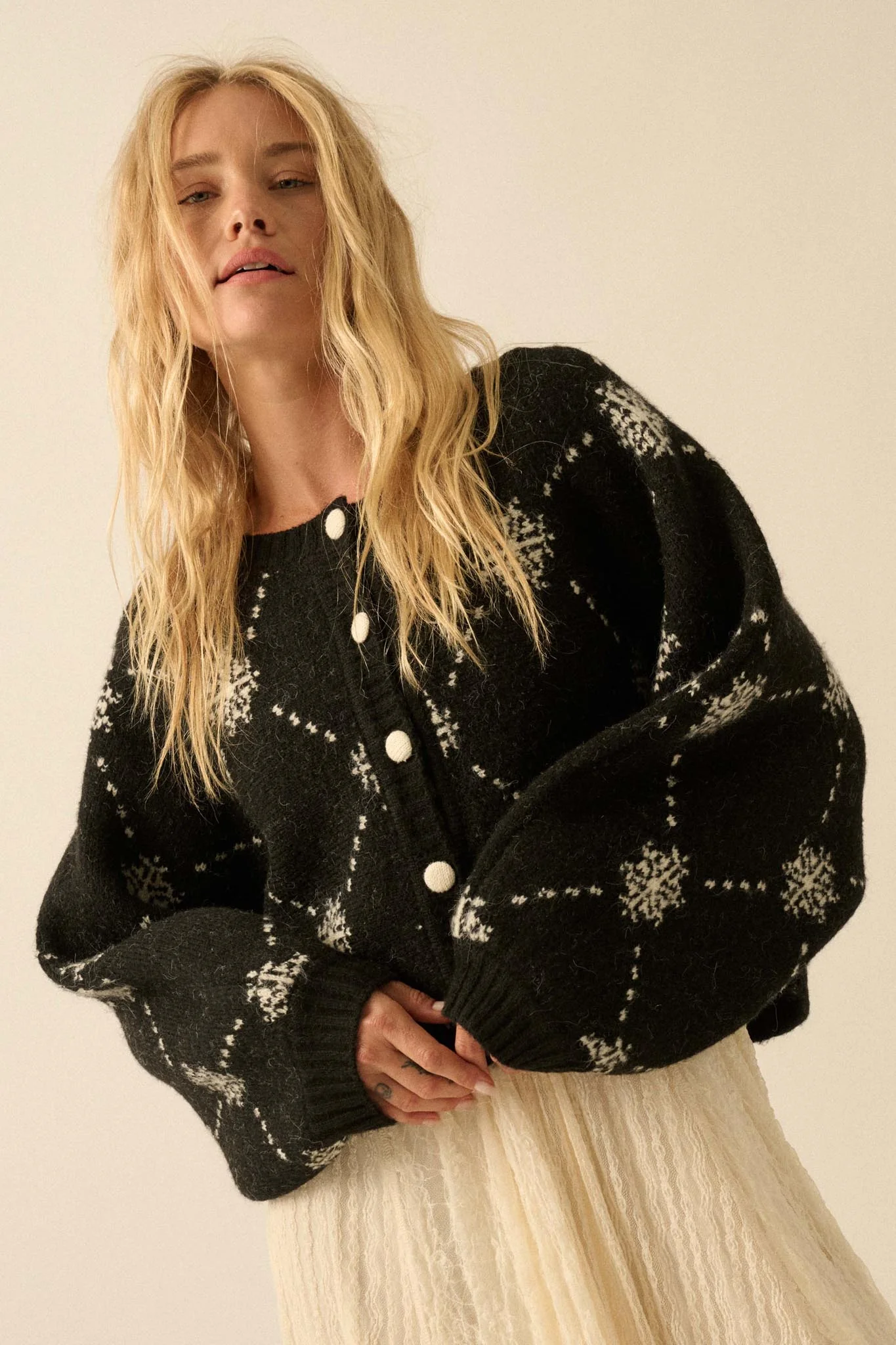 Soft as Snow Button-Front Snowflake Cardigan - Image 10