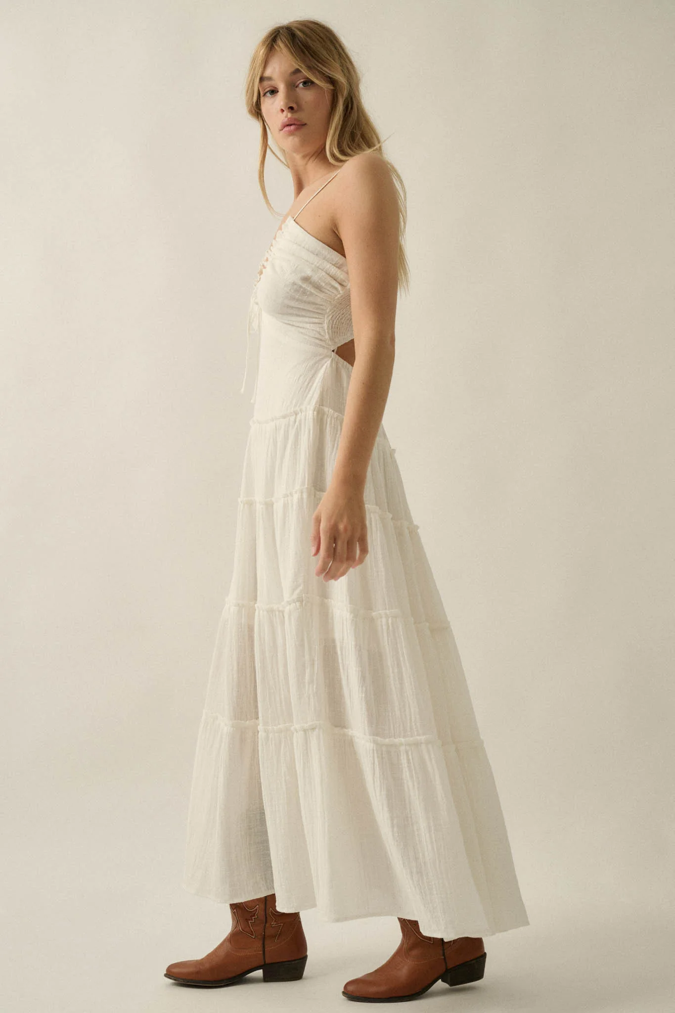 Soft Breeze Cotton Gauze Tiered Halter Maxi Dress - Image 10