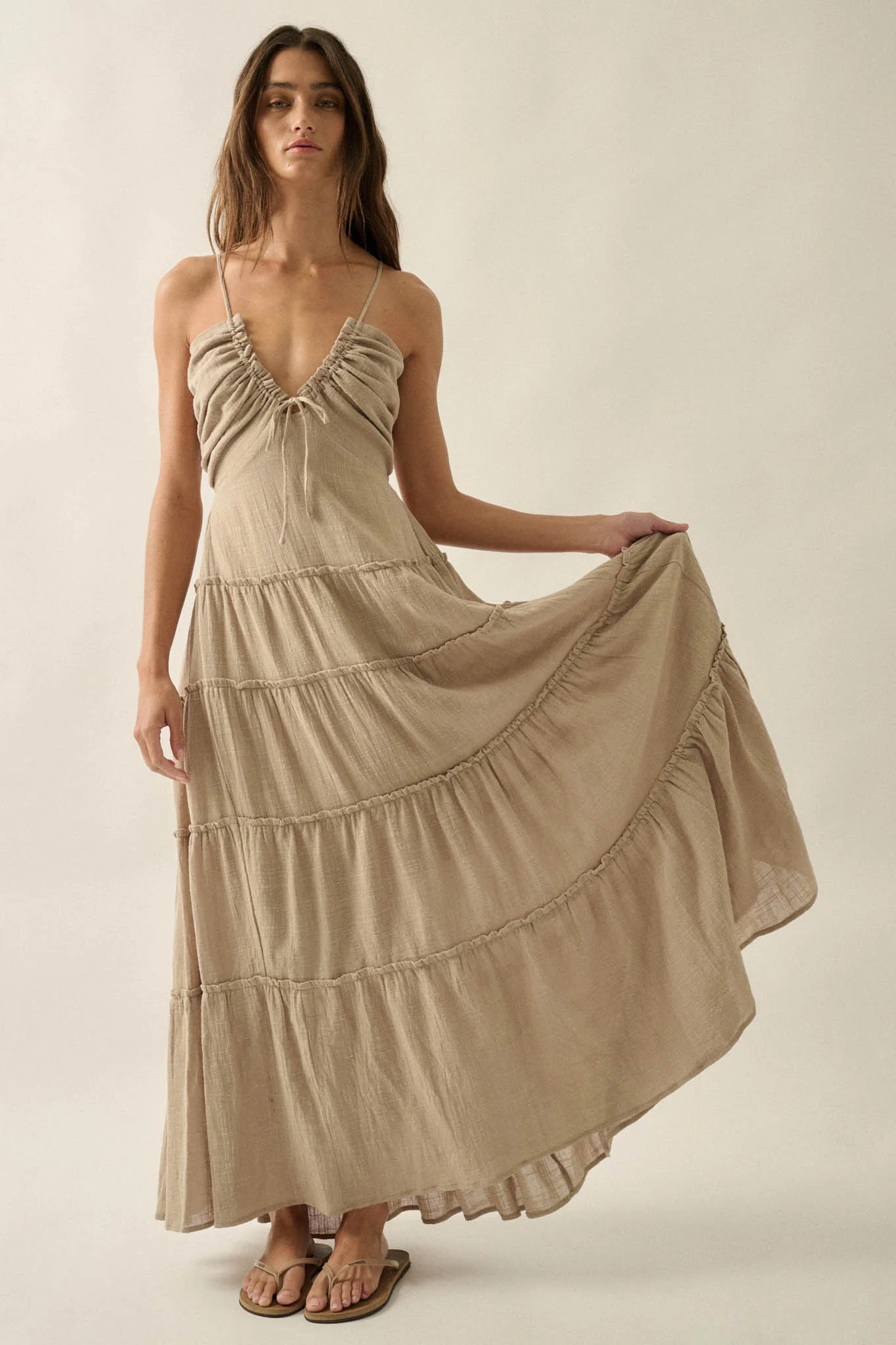 Soft Breeze Cotton Gauze Tiered Halter Maxi Dress - Image 11