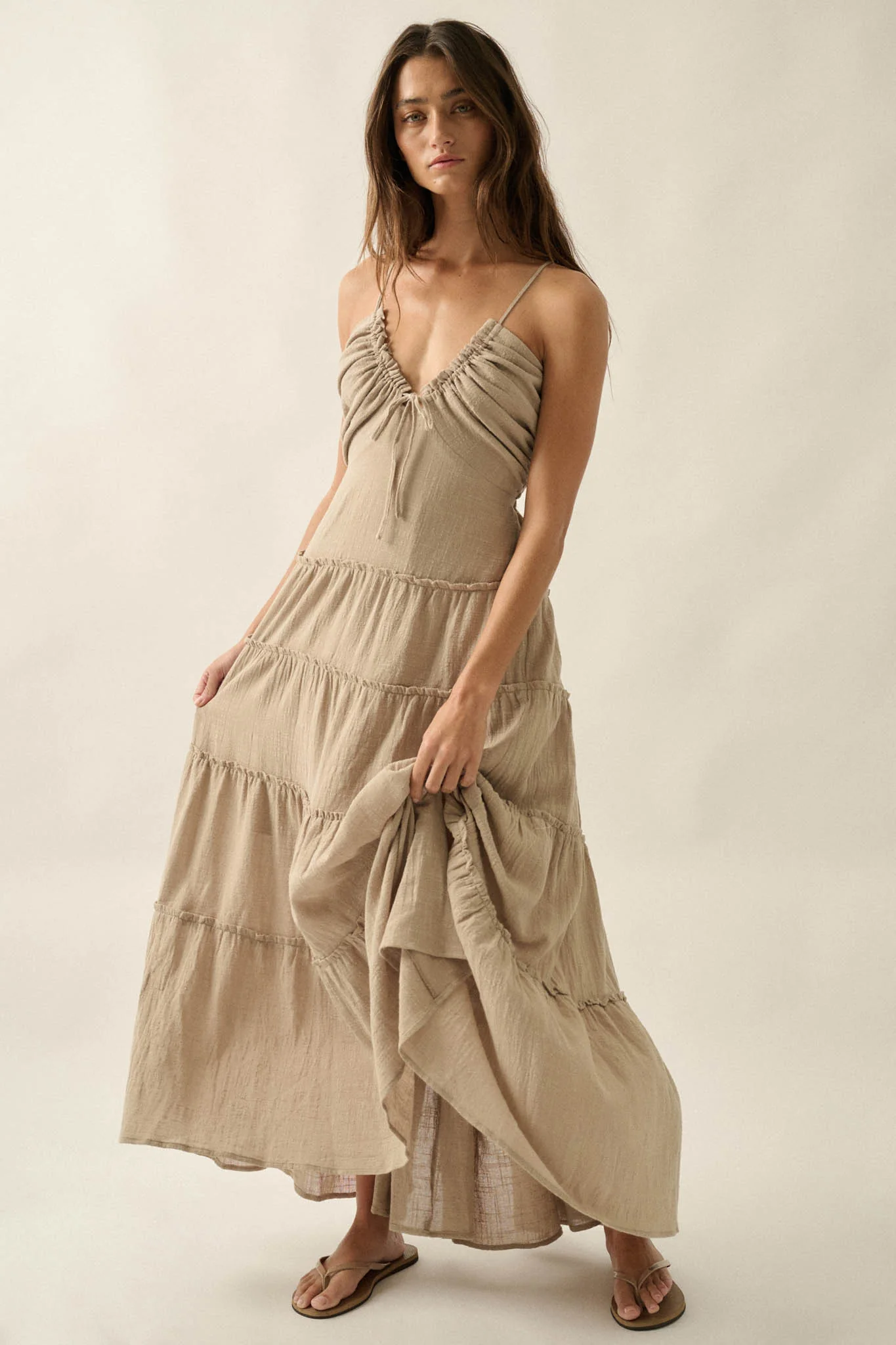 Soft Breeze Cotton Gauze Tiered Halter Maxi Dress - Image 14