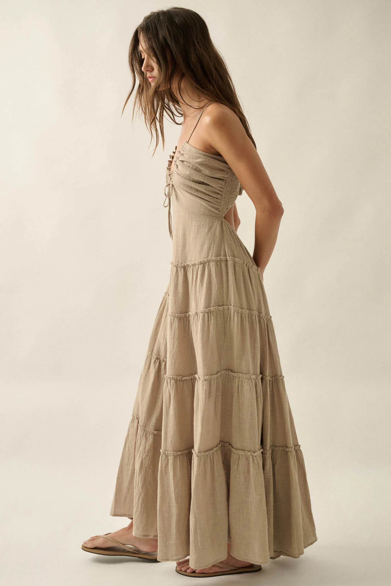 Soft Breeze Cotton Gauze Tiered Halter Maxi Dress - Image 15