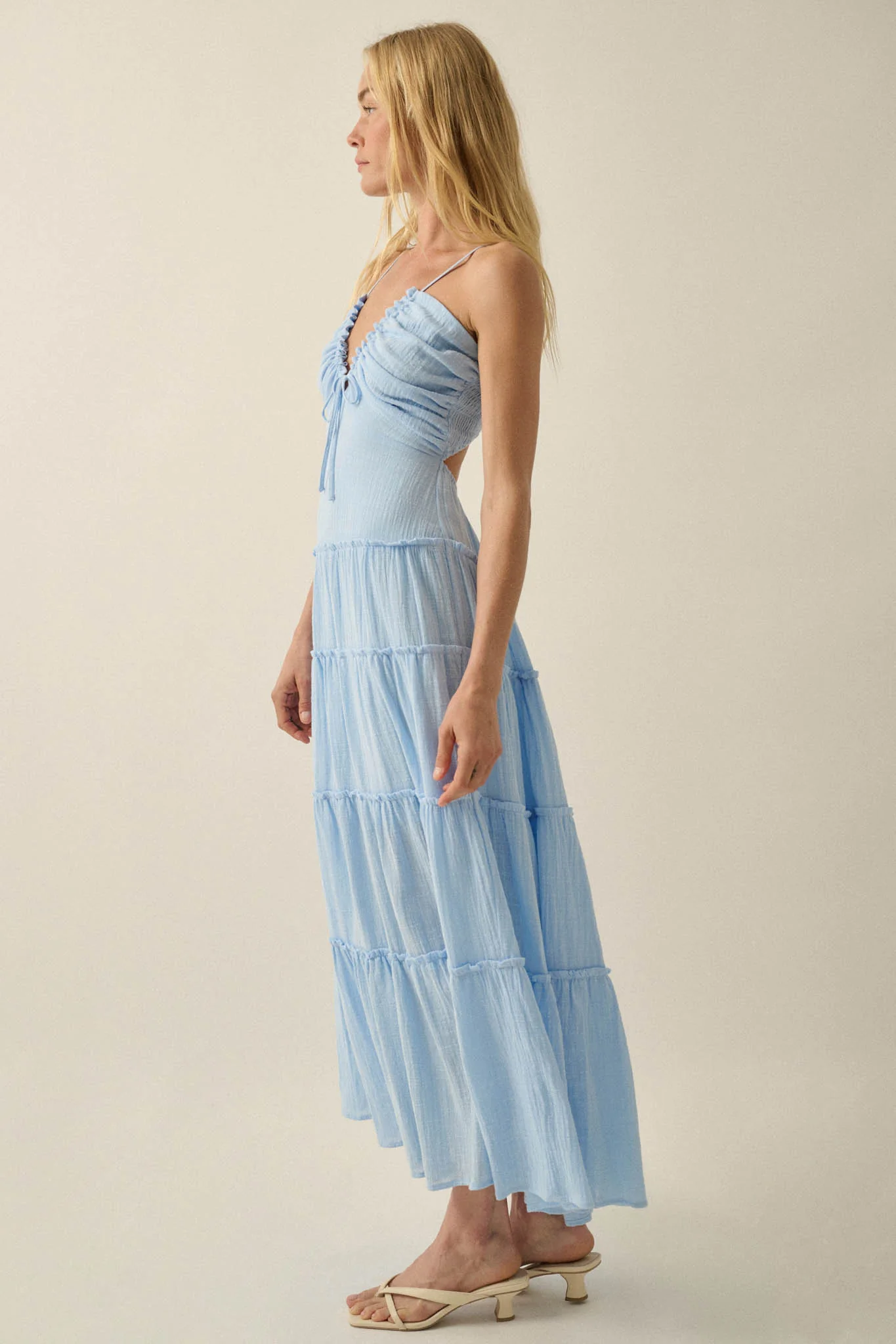 Soft Breeze Cotton Gauze Tiered Halter Maxi Dress - Image 5