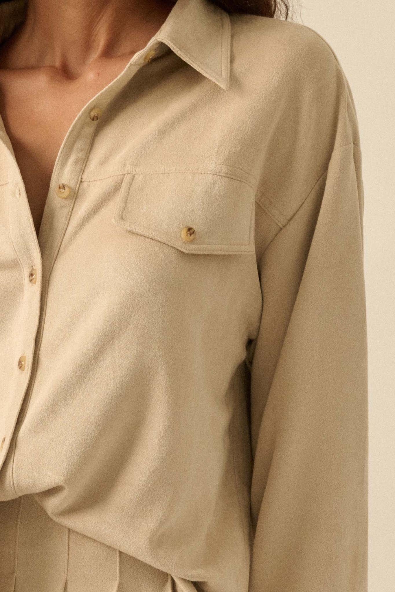 Soft Launch Vegan Suede Button-Up Shirt - Image 11