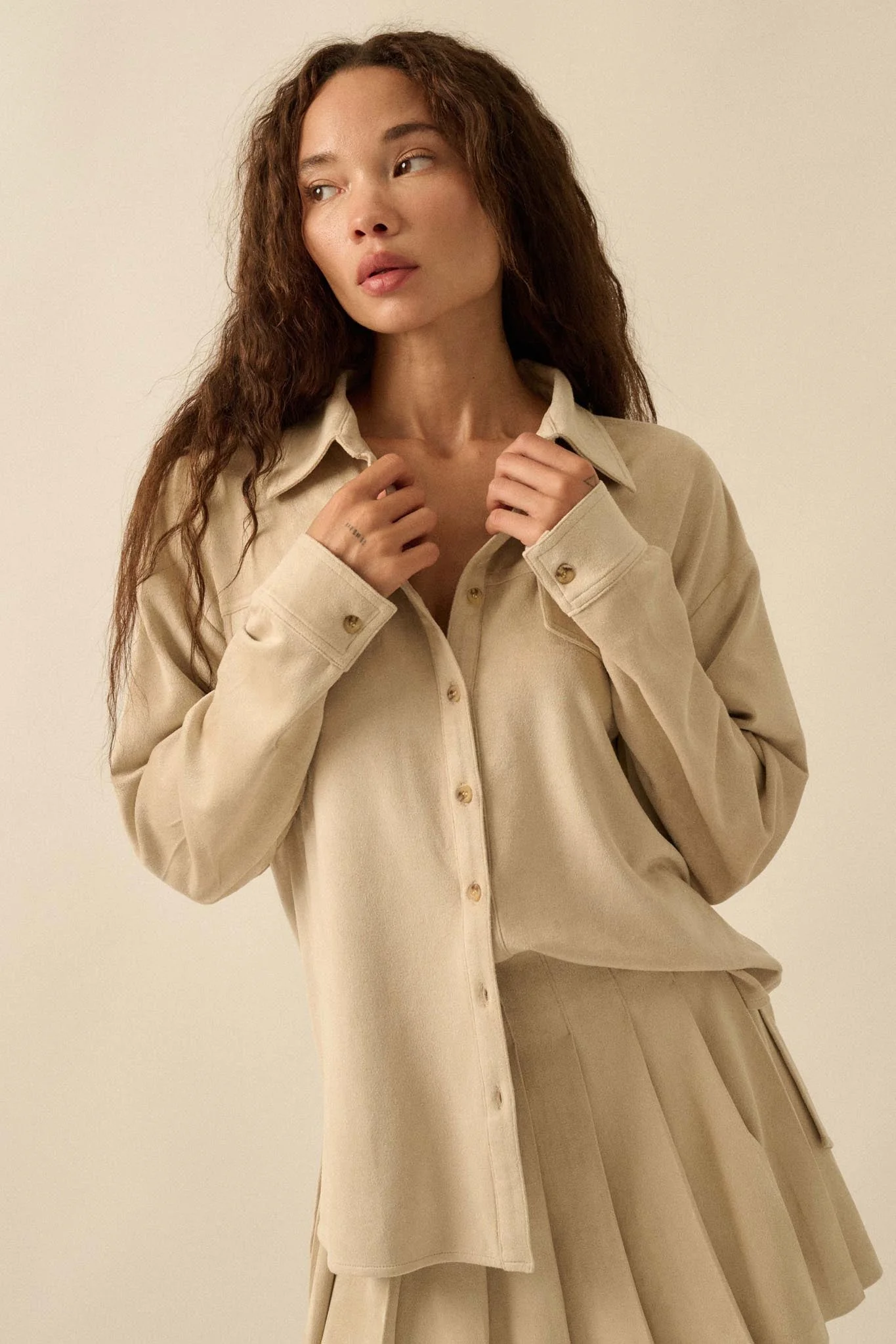 Soft Launch Vegan Suede Button-Up Shirt - Image 13