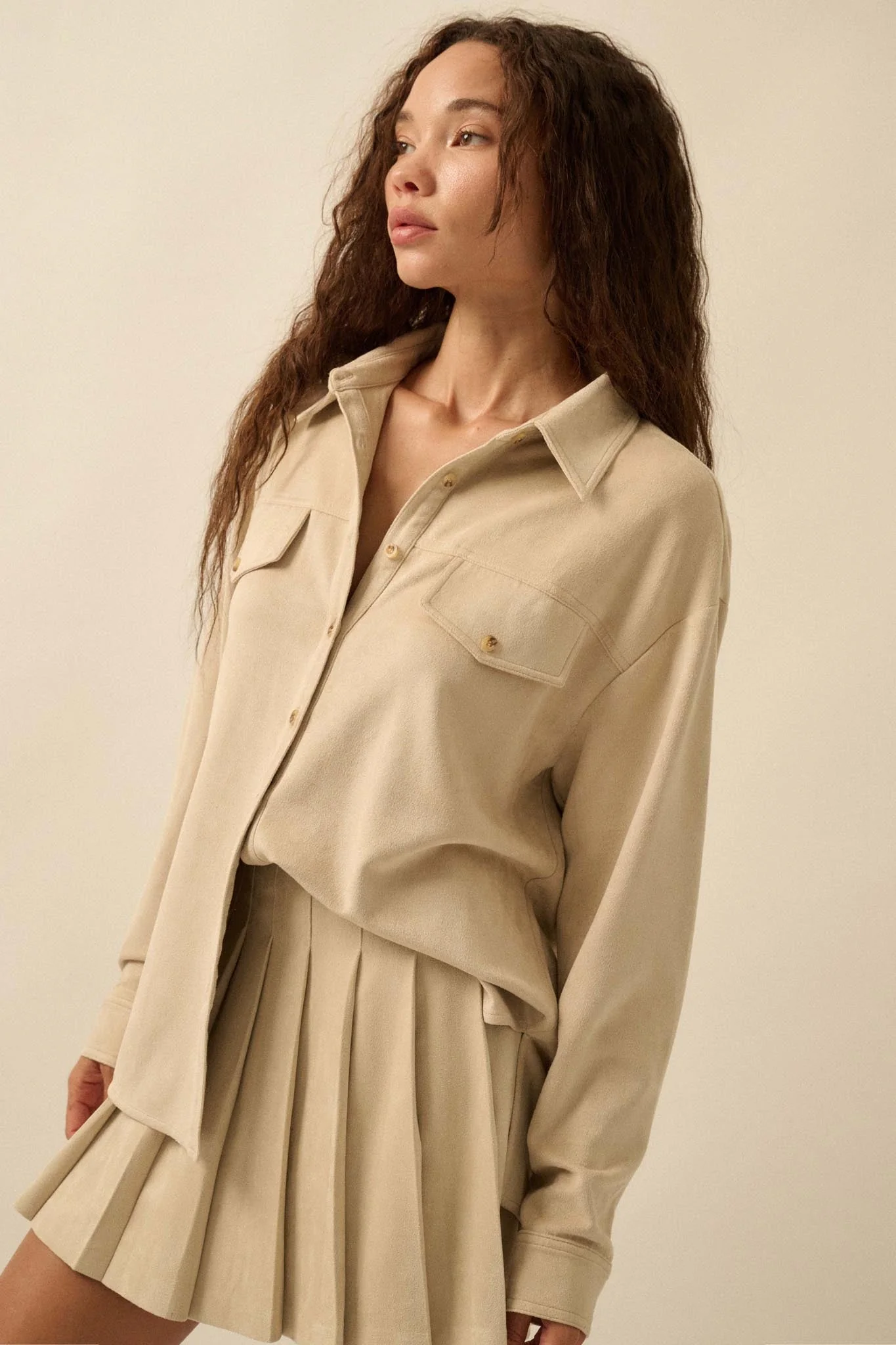 Soft Launch Vegan Suede Button-Up Shirt - Image 14