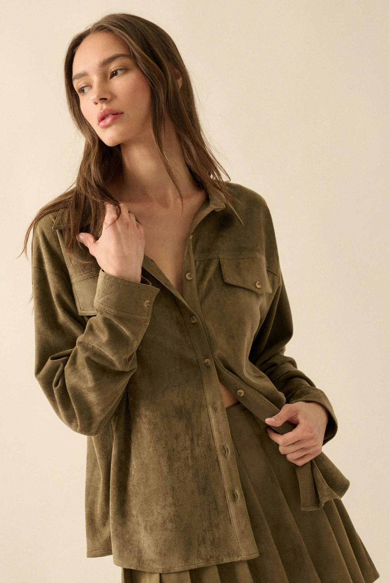 Soft Launch Vegan Suede Button-Up Shirt - Image 16