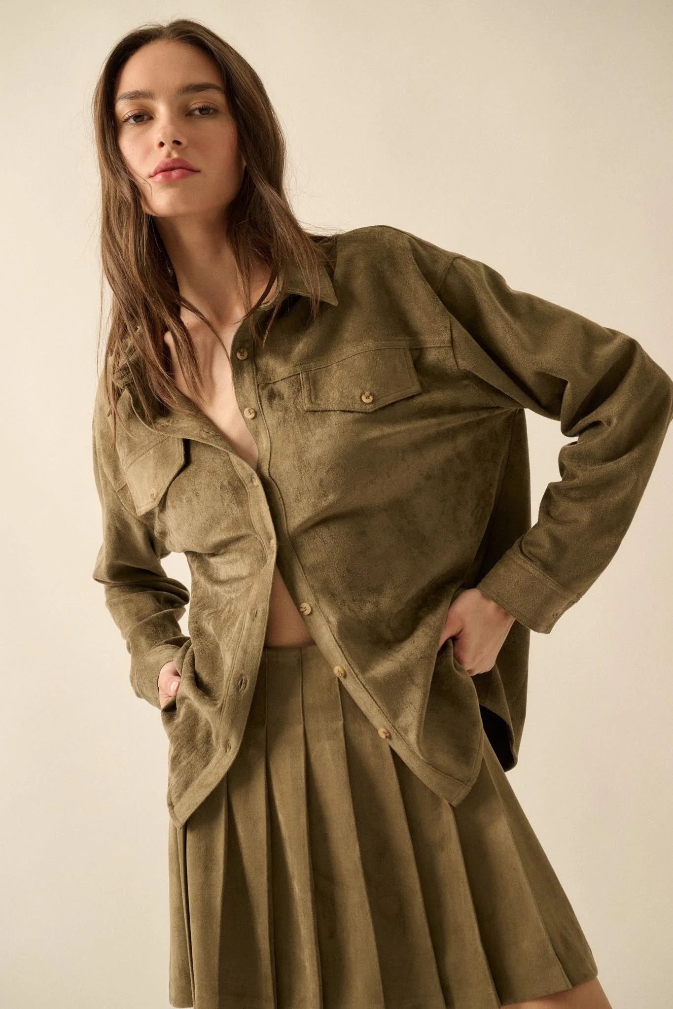 Soft Launch Vegan Suede Button-Up Shirt - Image 19