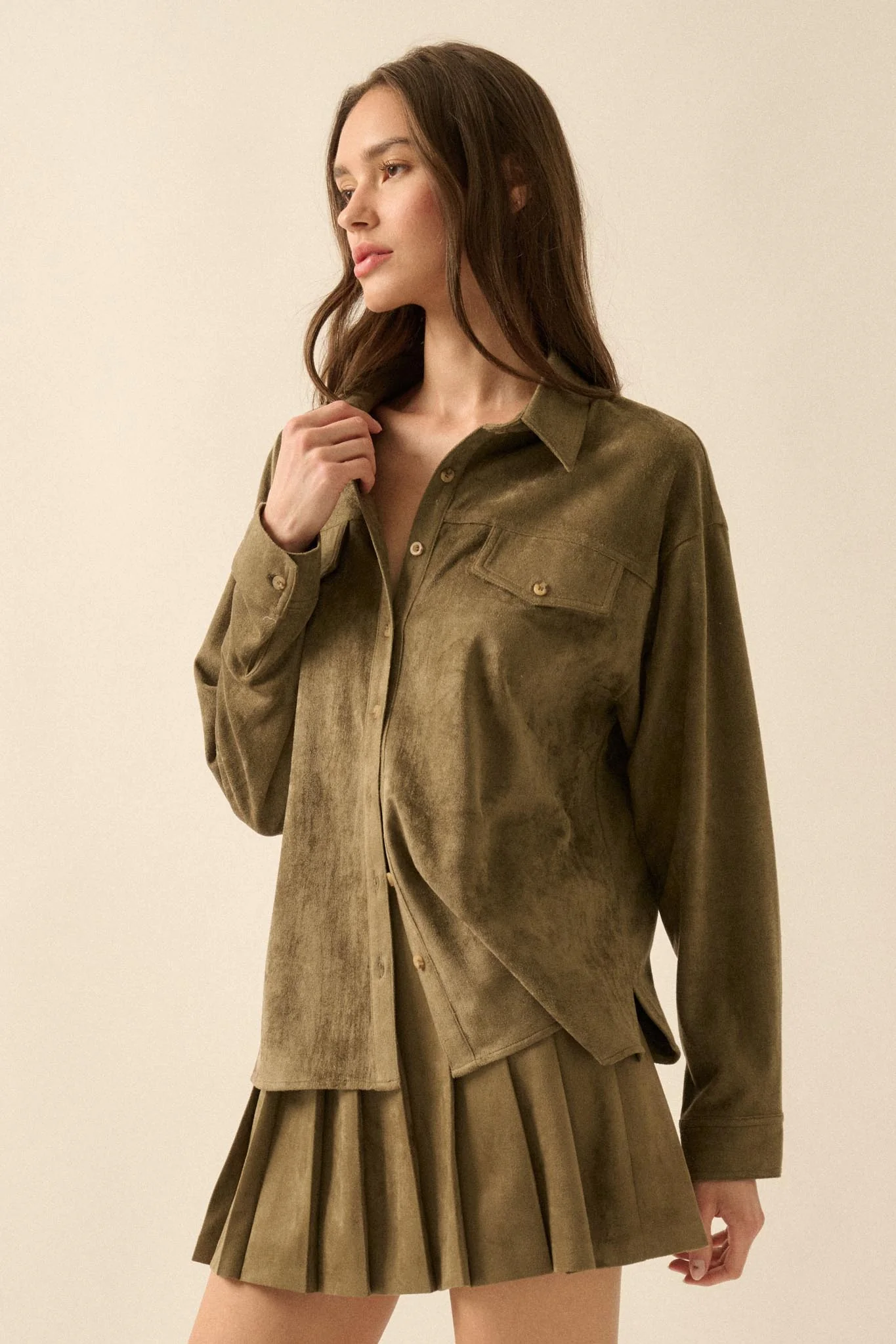 Soft Launch Vegan Suede Button-Up Shirt - Image 20