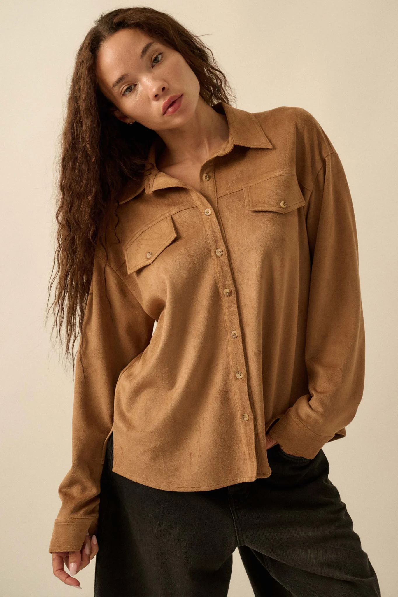Soft Launch Vegan Suede Button-Up Shirt - Image 4