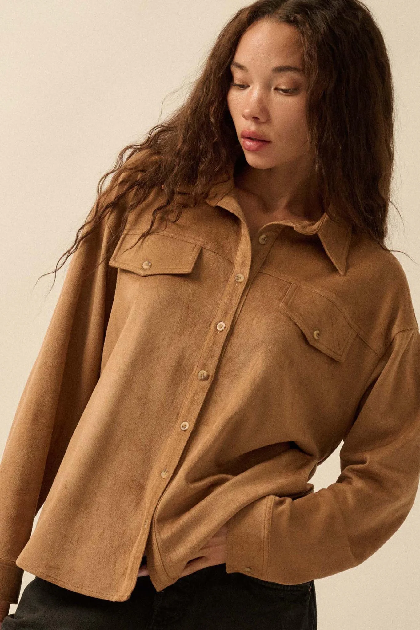 Soft Launch Vegan Suede Button-Up Shirt - Image 7