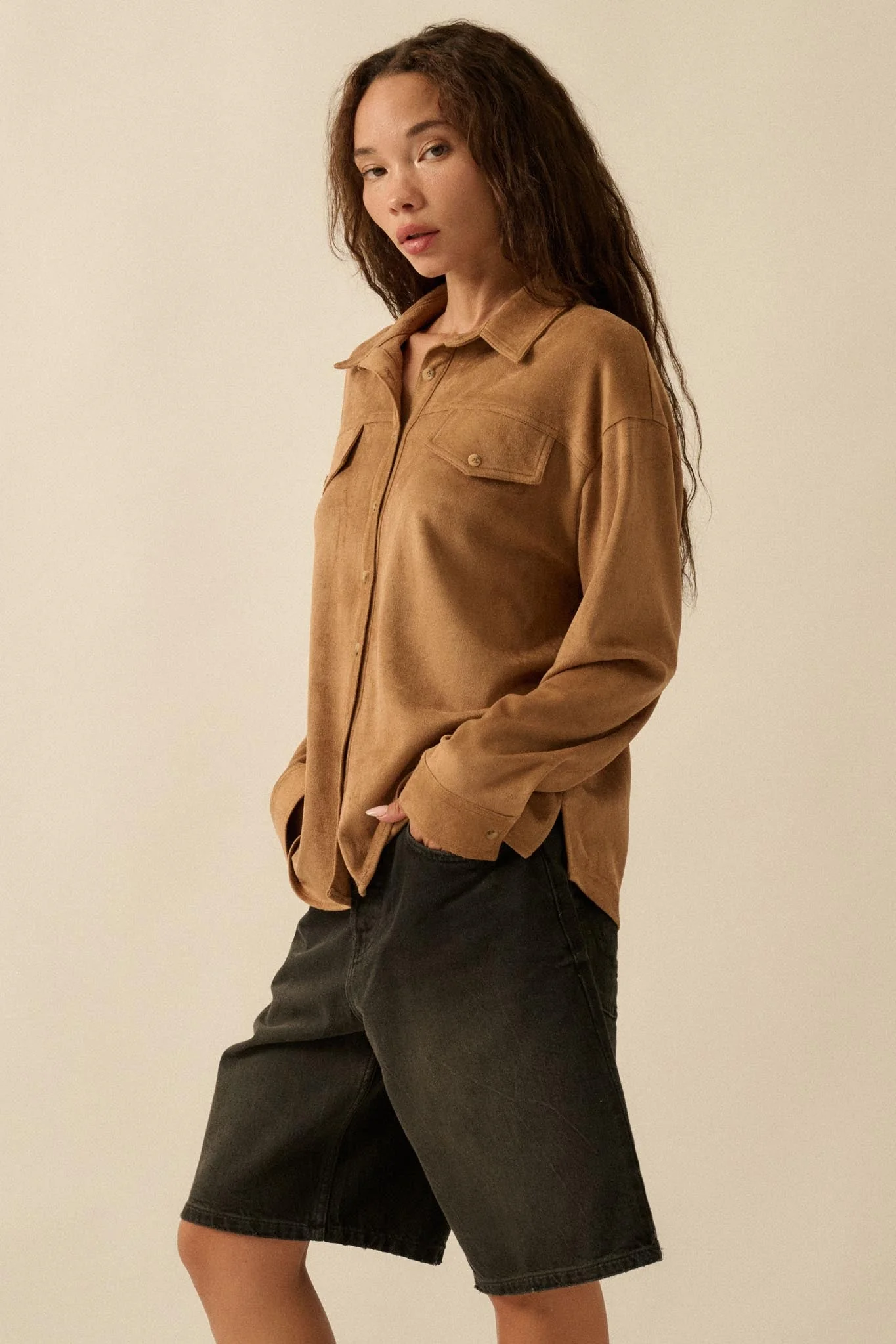 Soft Launch Vegan Suede Button-Up Shirt - Image 8