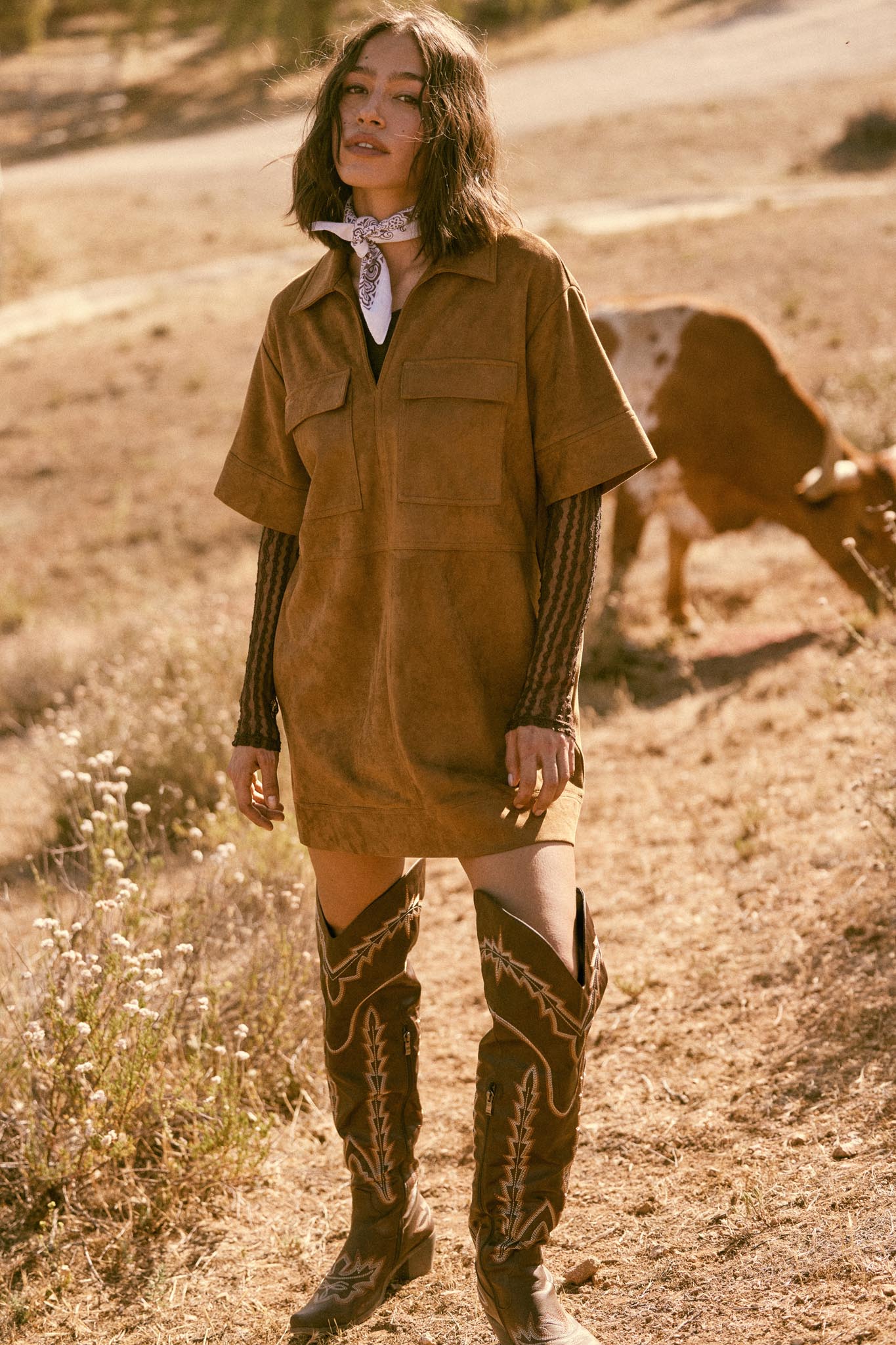 Soft Option Vegan Suede Mini Tunic Shirt Dress - Image 3