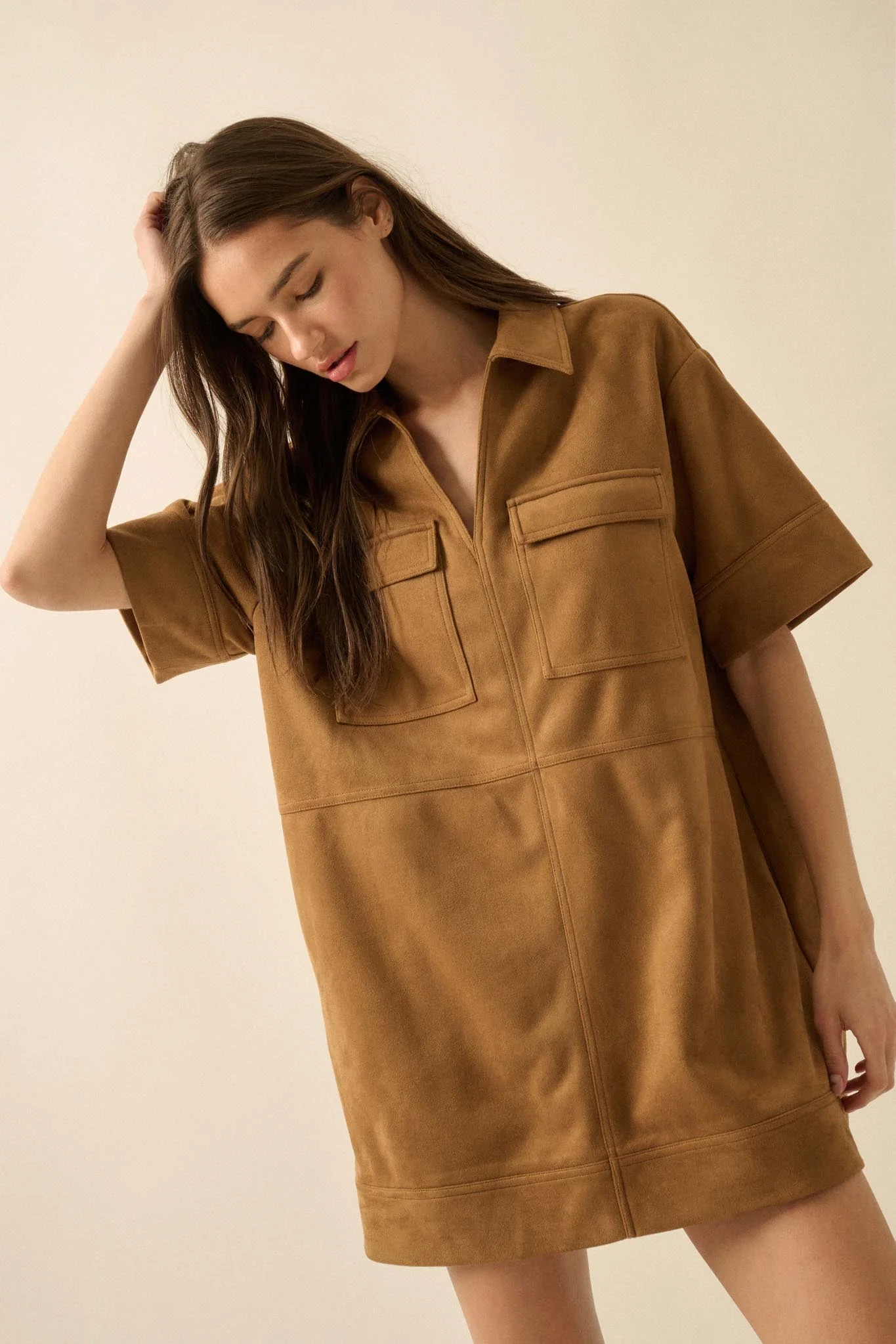 Soft Option Vegan Suede Mini Tunic Shirt Dress - Image 4