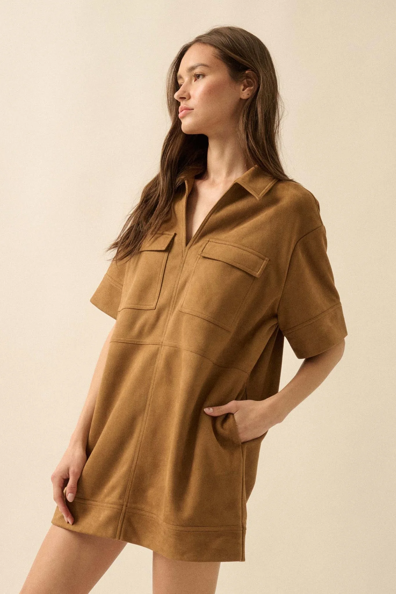 Soft Option Vegan Suede Mini Tunic Shirt Dress - Image 8