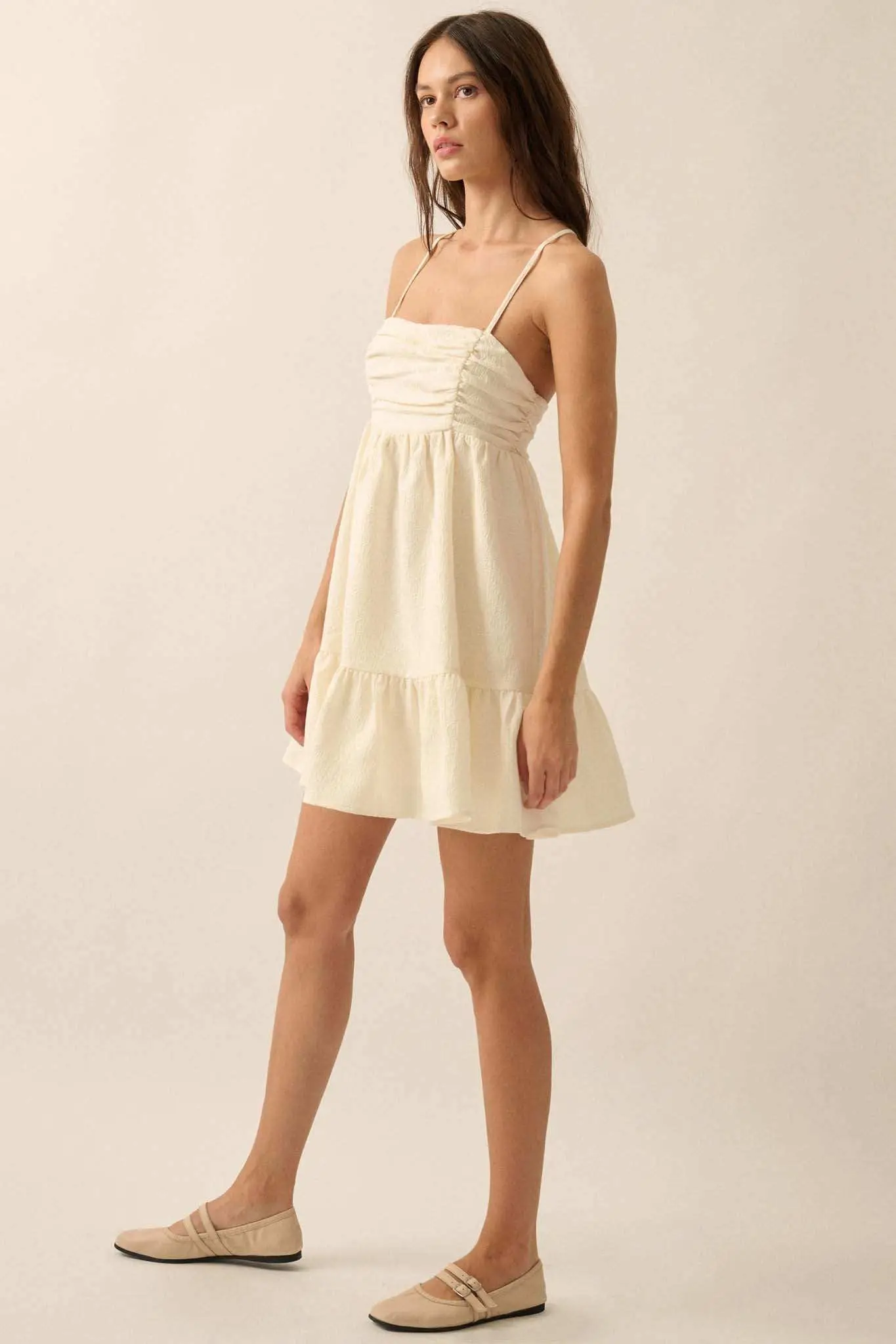Soft Radiance Textured Floral Babydoll Mini Dress - Image 11