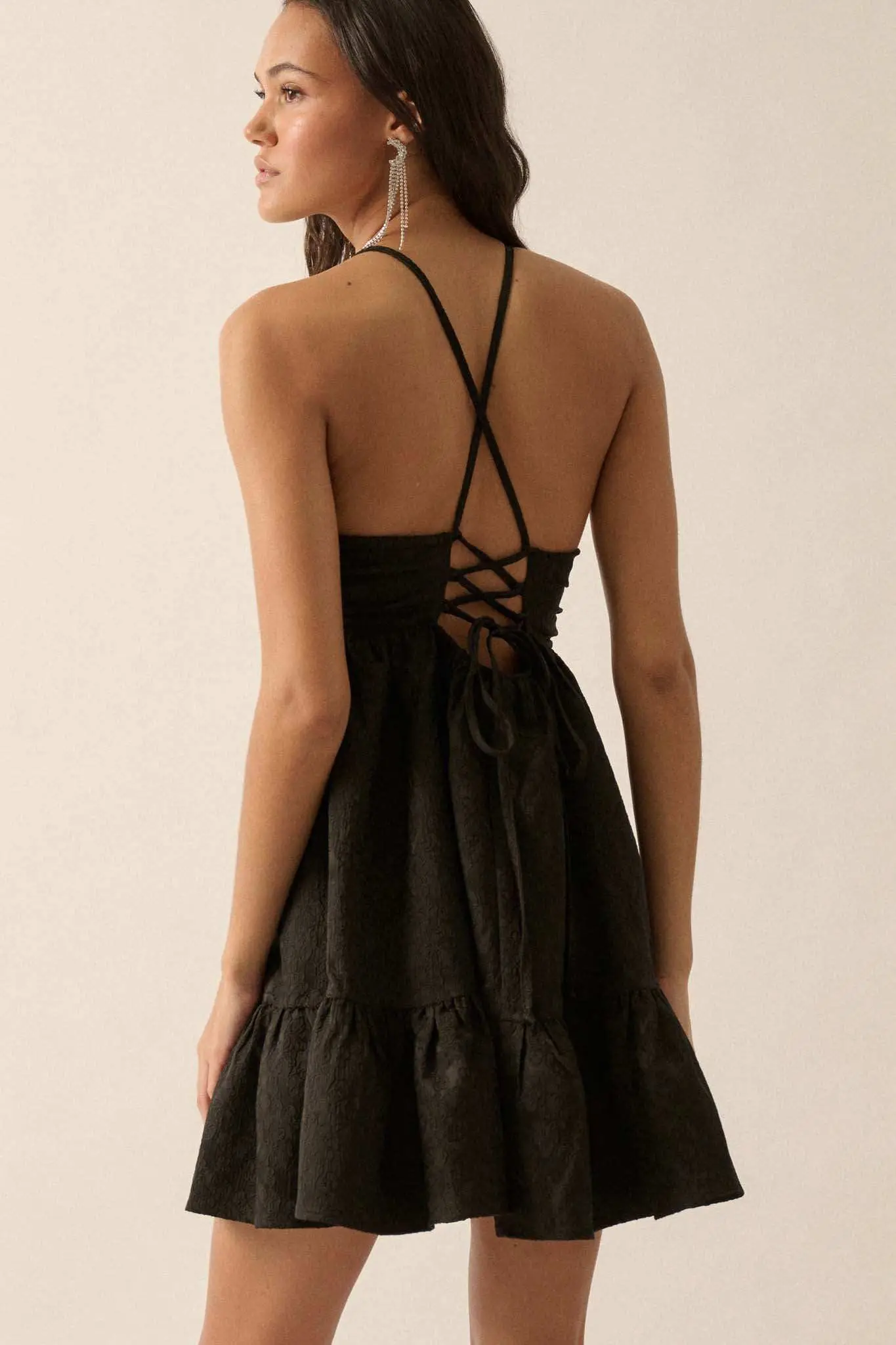 Soft Radiance Textured Floral Babydoll Mini Dress - Image 2
