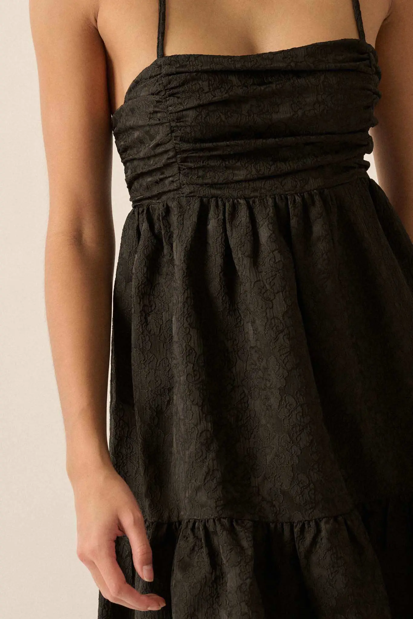 Soft Radiance Textured Floral Babydoll Mini Dress - Image 4