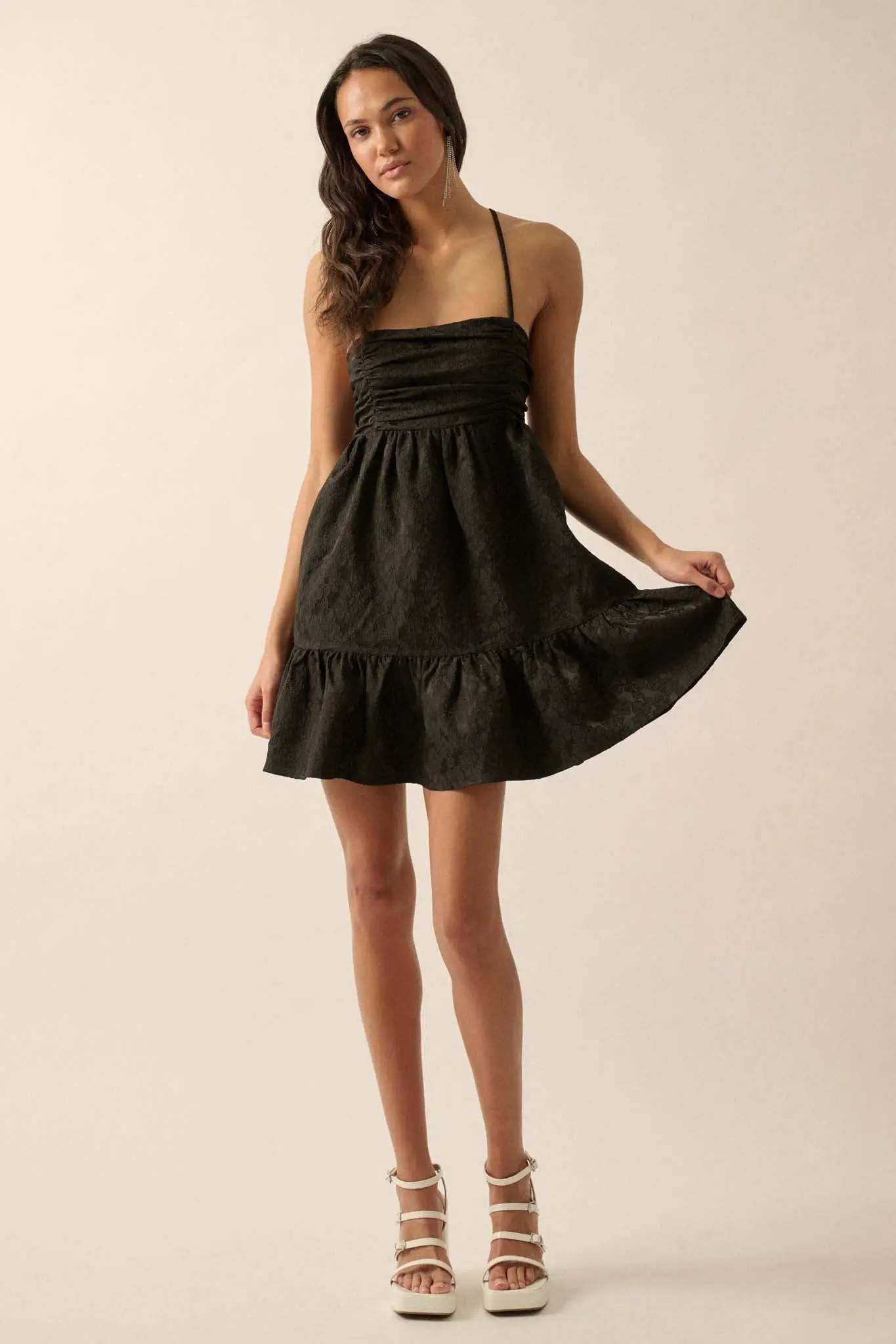Soft Radiance Textured Floral Babydoll Mini Dress - Image 5