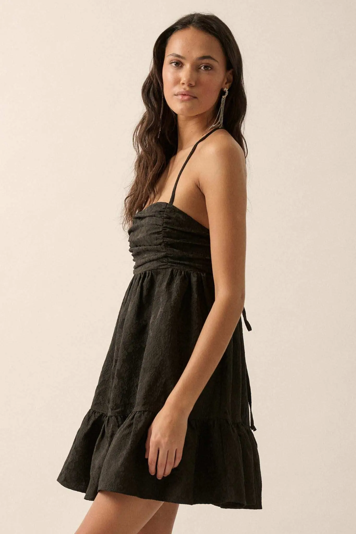 Soft Radiance Textured Floral Babydoll Mini Dress - Image 6