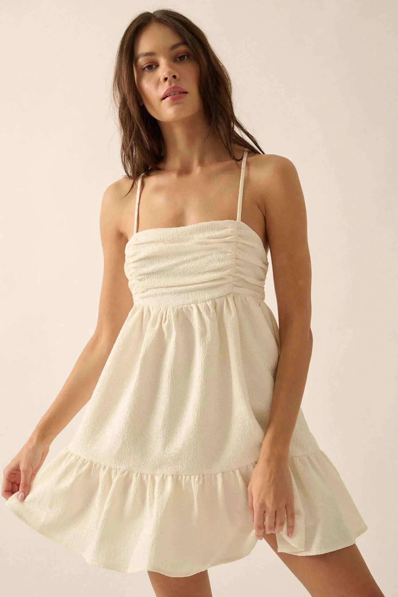 Soft Radiance Textured Floral Babydoll Mini Dress - Image 7