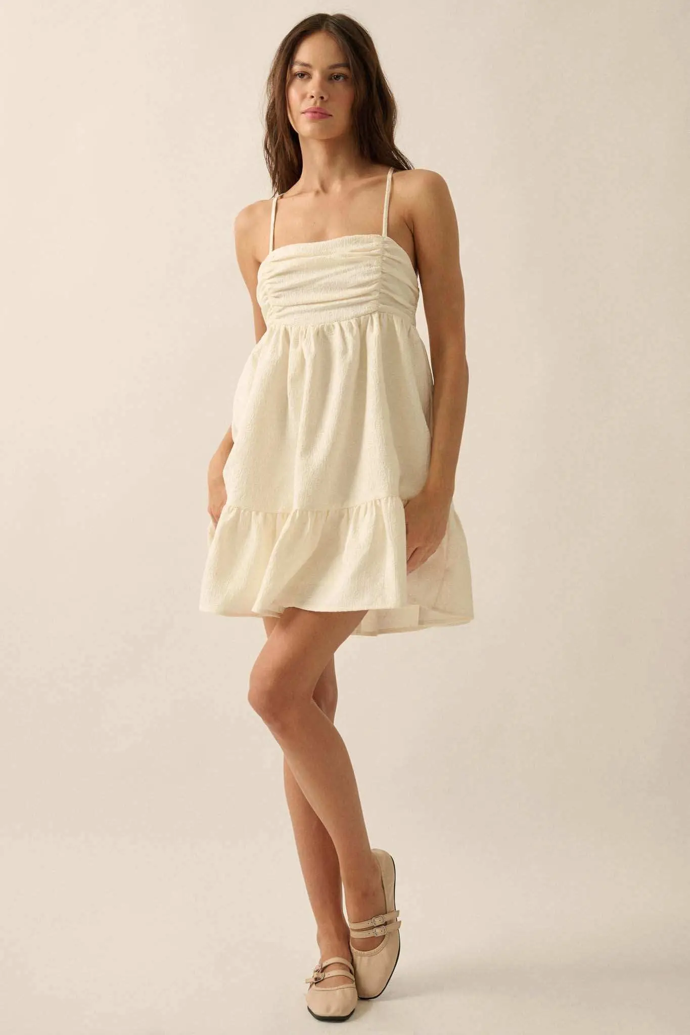 Soft Radiance Textured Floral Babydoll Mini Dress - Image 9