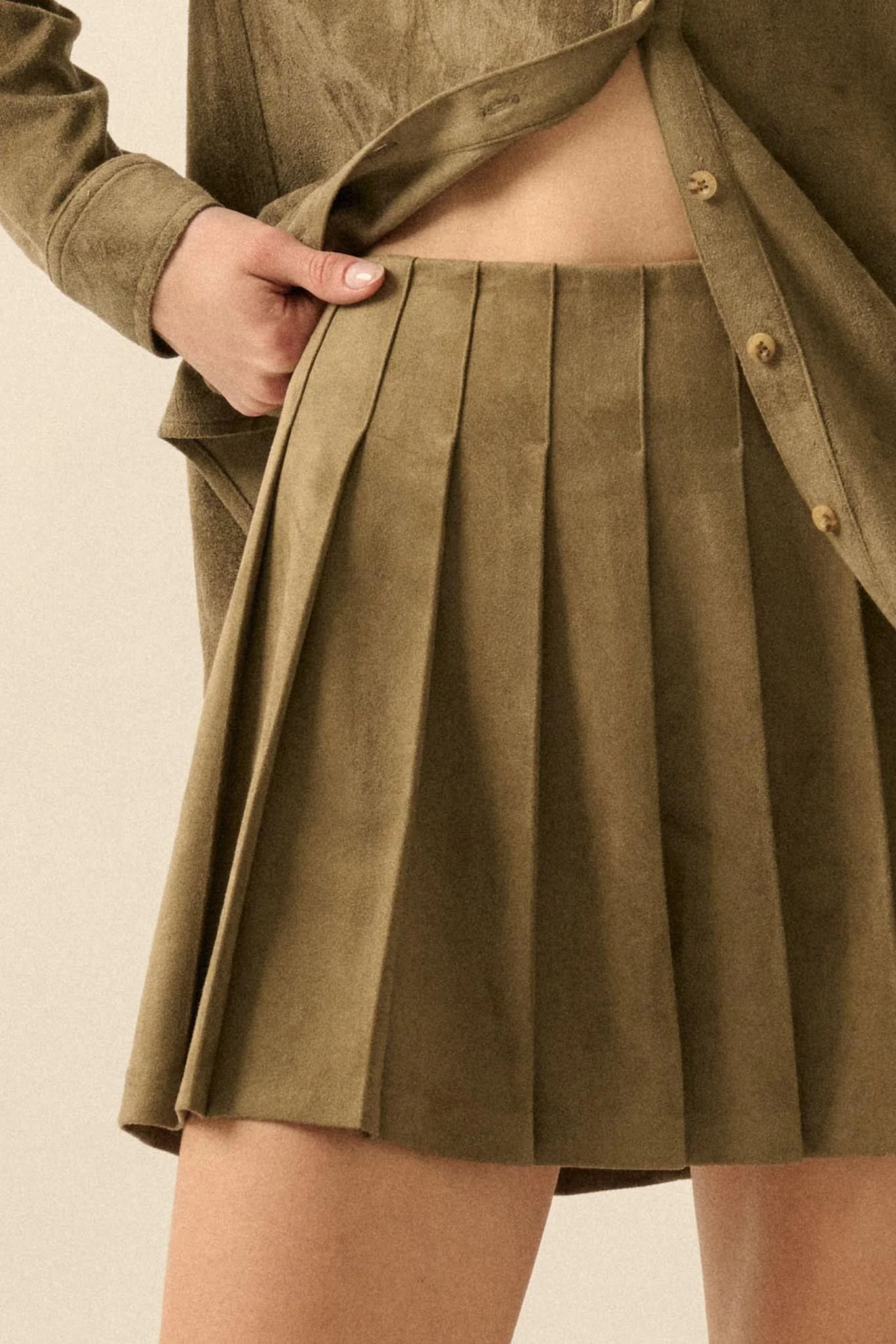 Soft Serve Vegan Suede Pleated Mini Skirt - Image 20