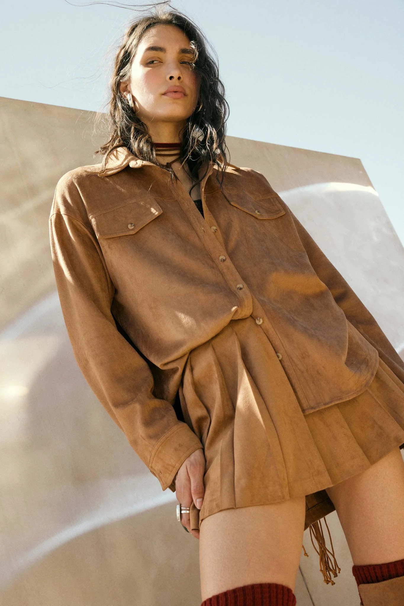 Soft Serve Vegan Suede Pleated Mini Skirt - Image 3