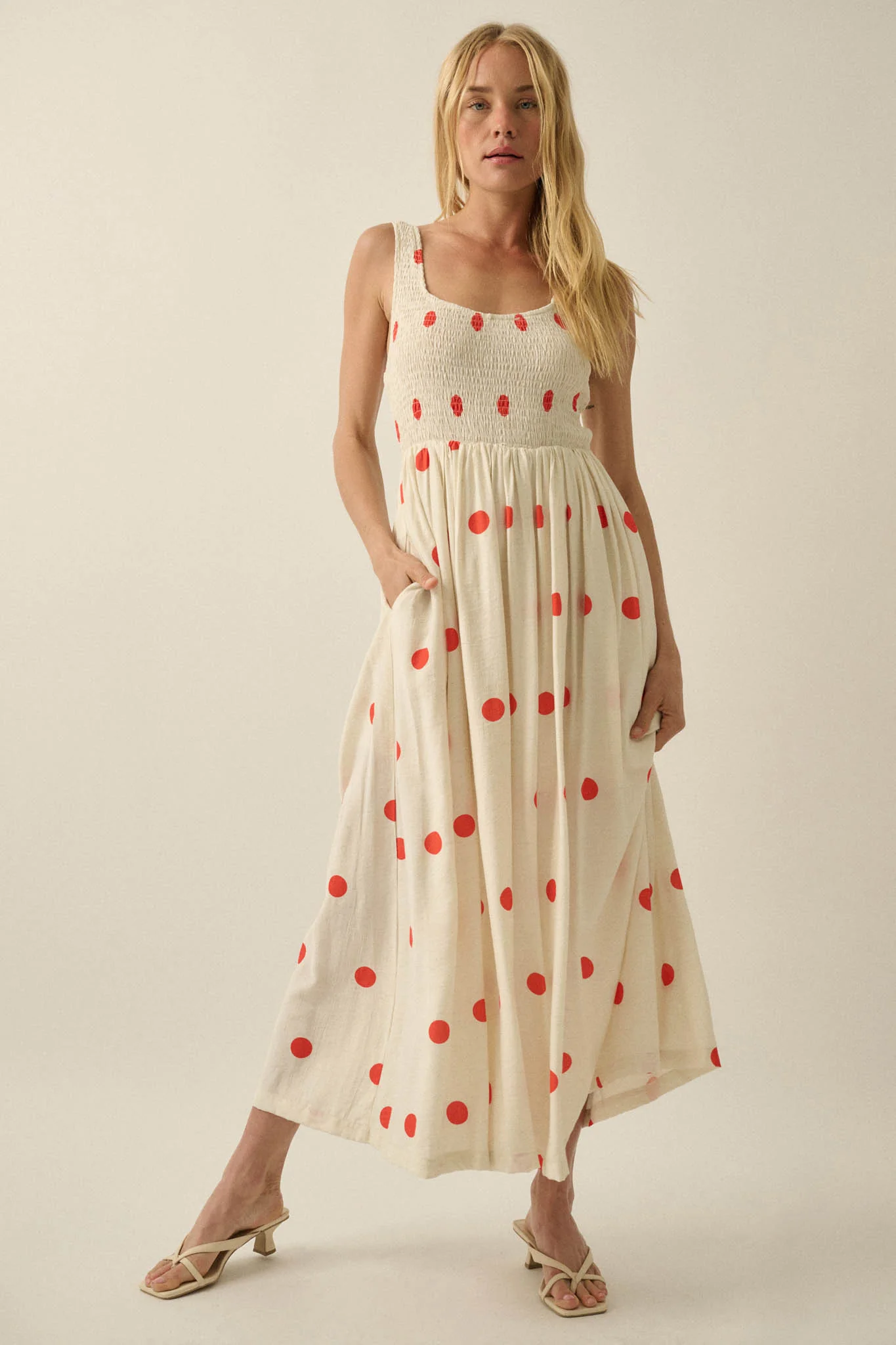 Soft Spot Polka Dot Smocked Square-Neck Maxi Dress - Image 4