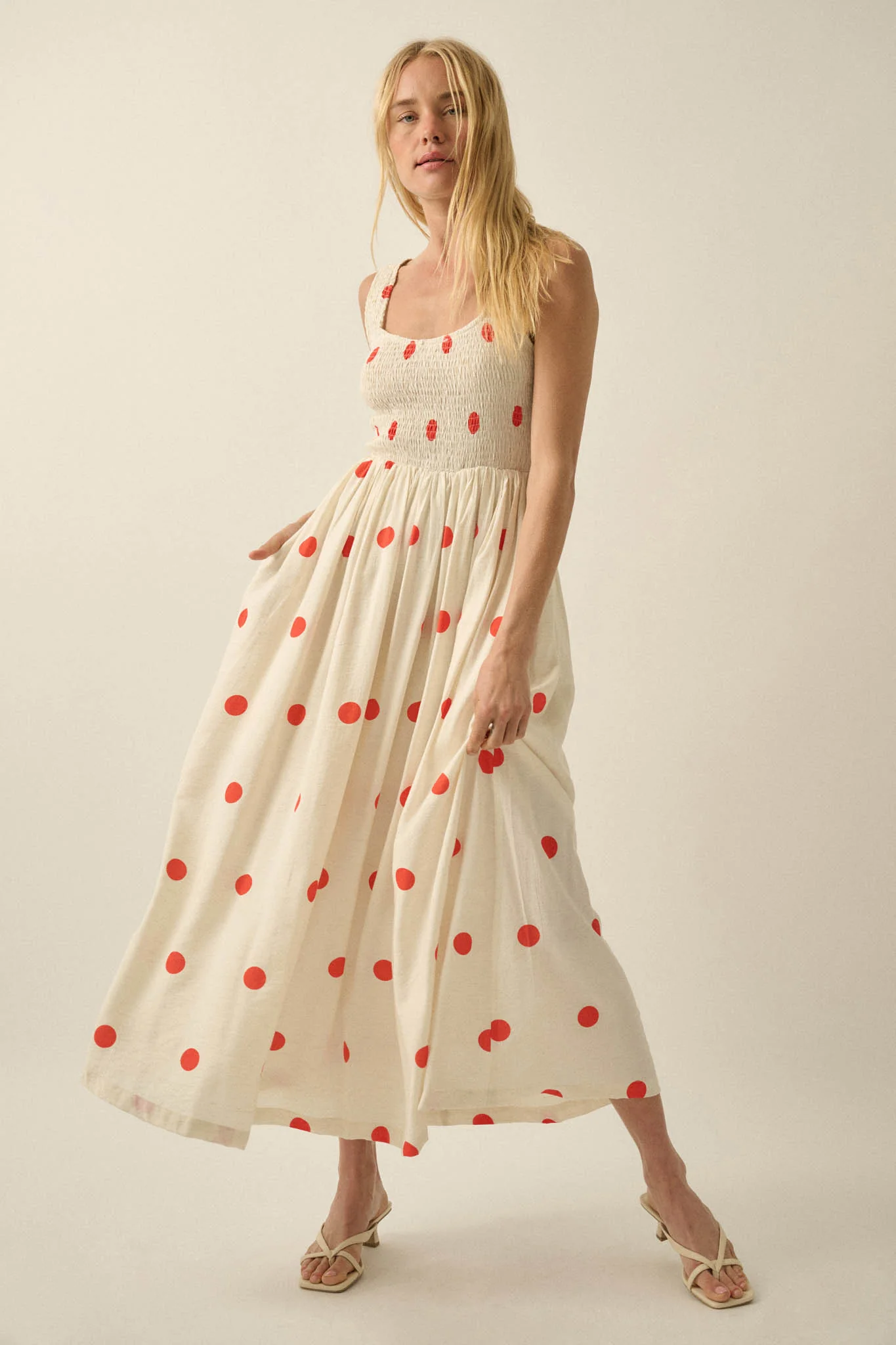 Soft Spot Polka Dot Smocked Square-Neck Maxi Dress - Image 6