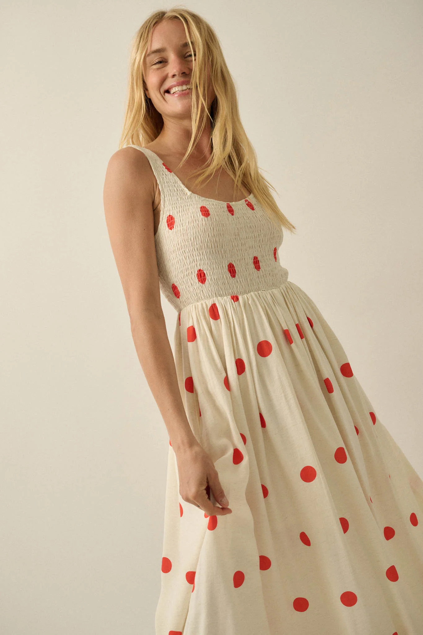 Soft Spot Polka Dot Smocked Square-Neck Maxi Dress - Image 7