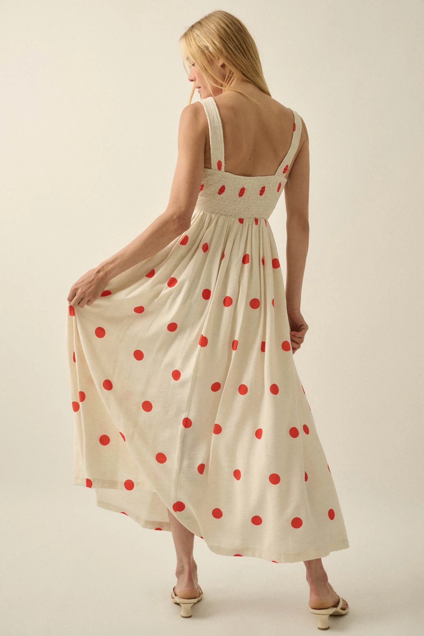 Soft Spot Polka Dot Smocked Square-Neck Maxi Dress - Image 9