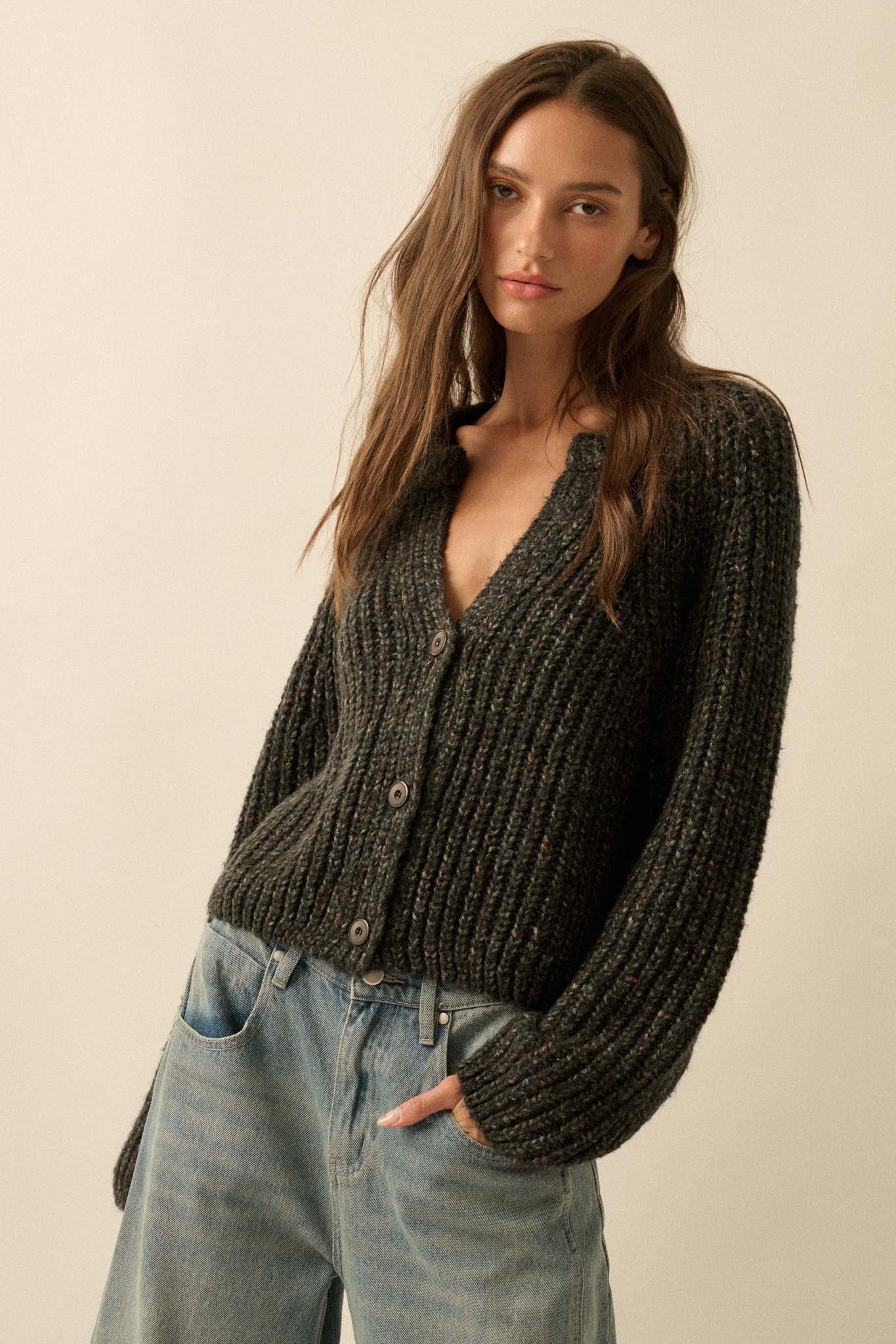 Soft Sunday Ribbed Knit Buttoned V-Neck Cardigan - Image 13