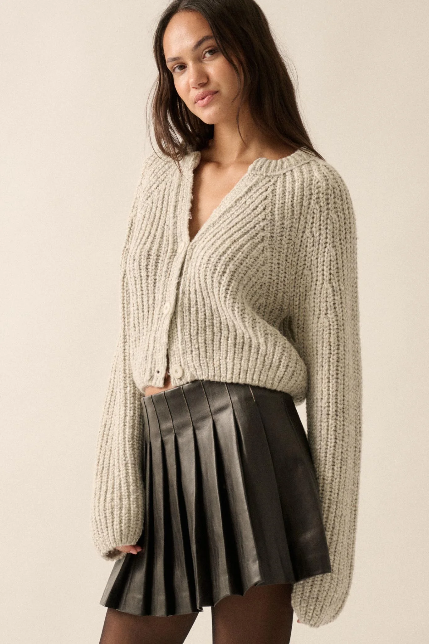Soft Sunday Ribbed Knit Buttoned V-Neck Cardigan - Image 8
