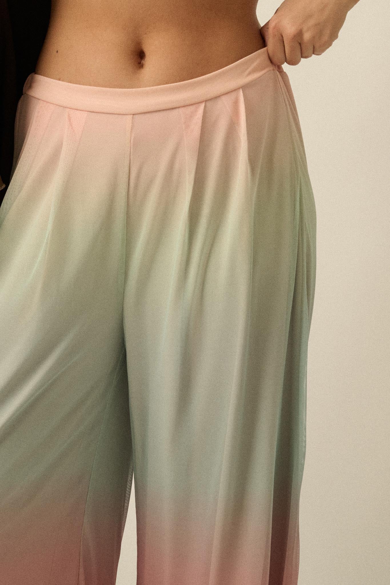 Soft Sunset Ombre Mesh Pleated Wide-Leg Pants - Image 6