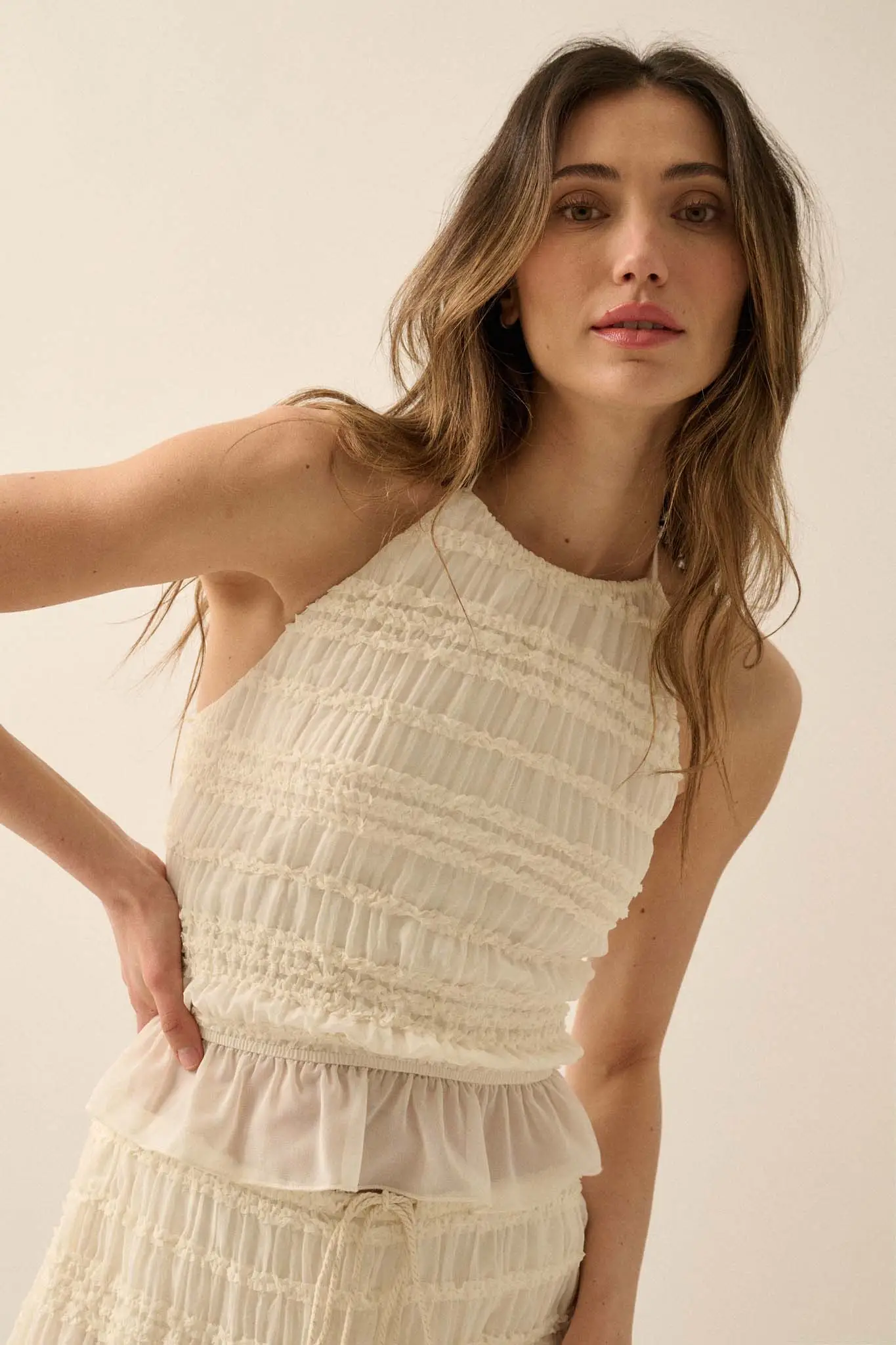 Soft Whispers Ruffled Chiffon Open-Back Halter Top - Image 4