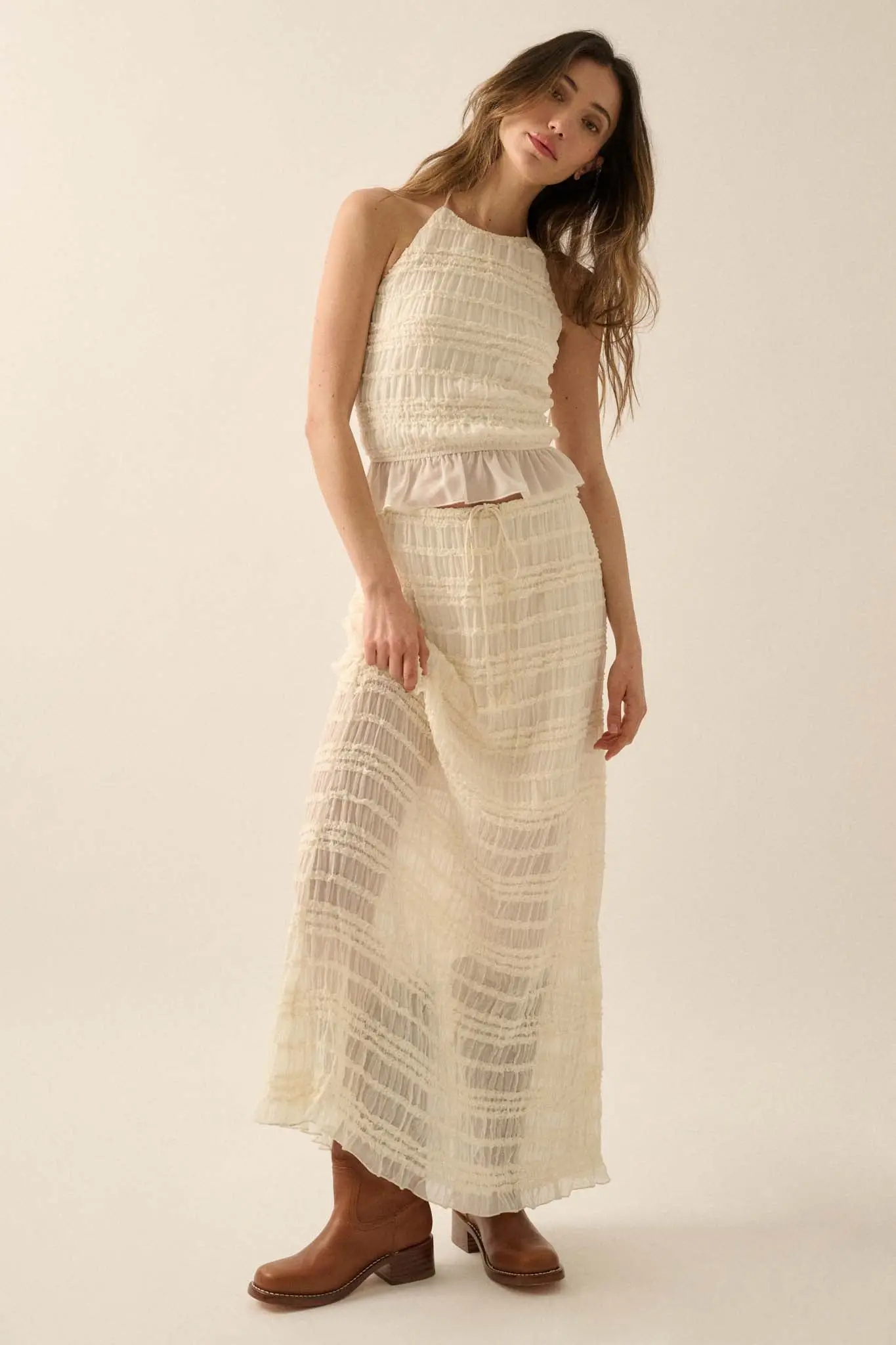 Soft Whispers Ruffled Chiffon Open-Back Halter Top - Image 6