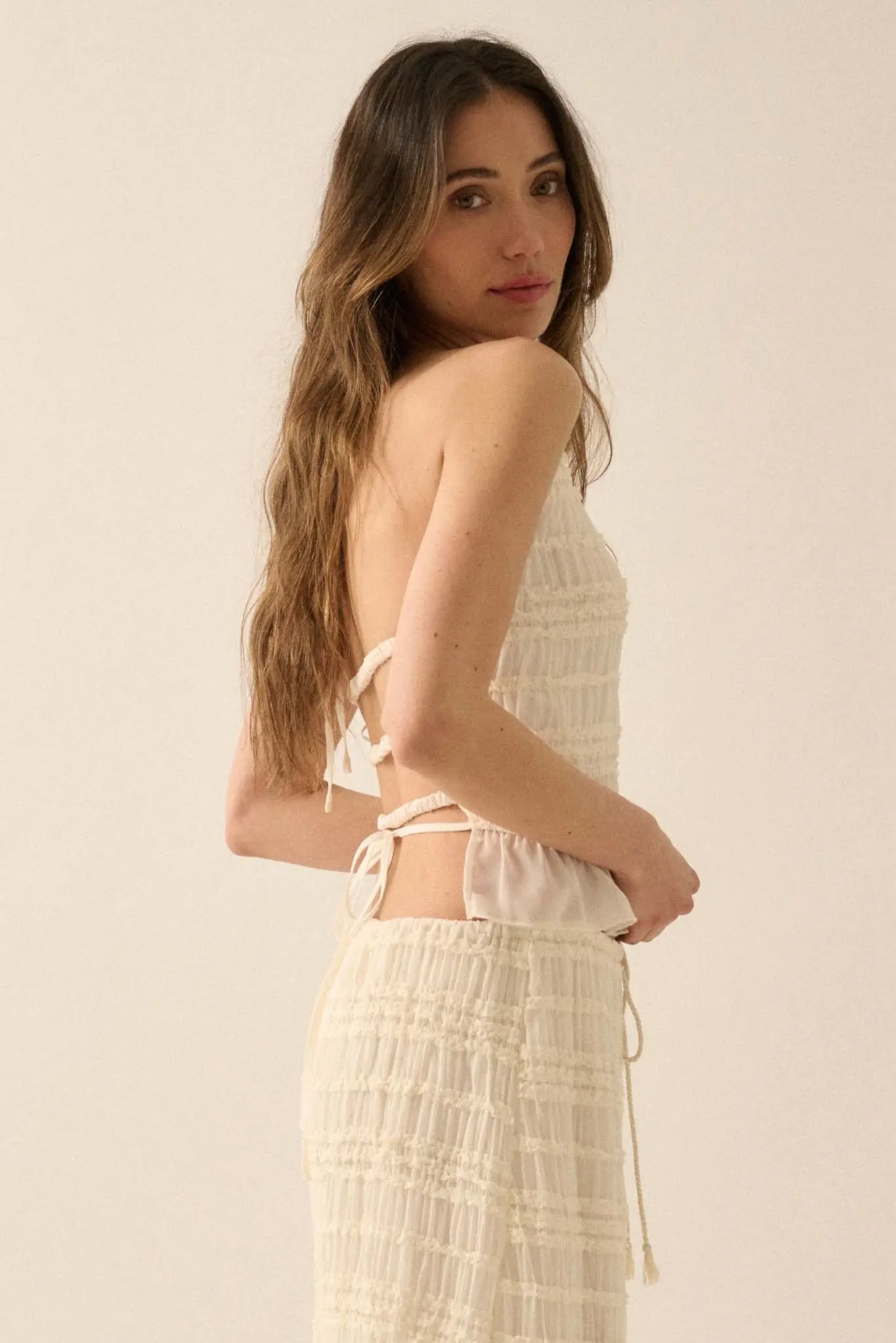 Soft Whispers Ruffled Chiffon Open-Back Halter Top - Image 8