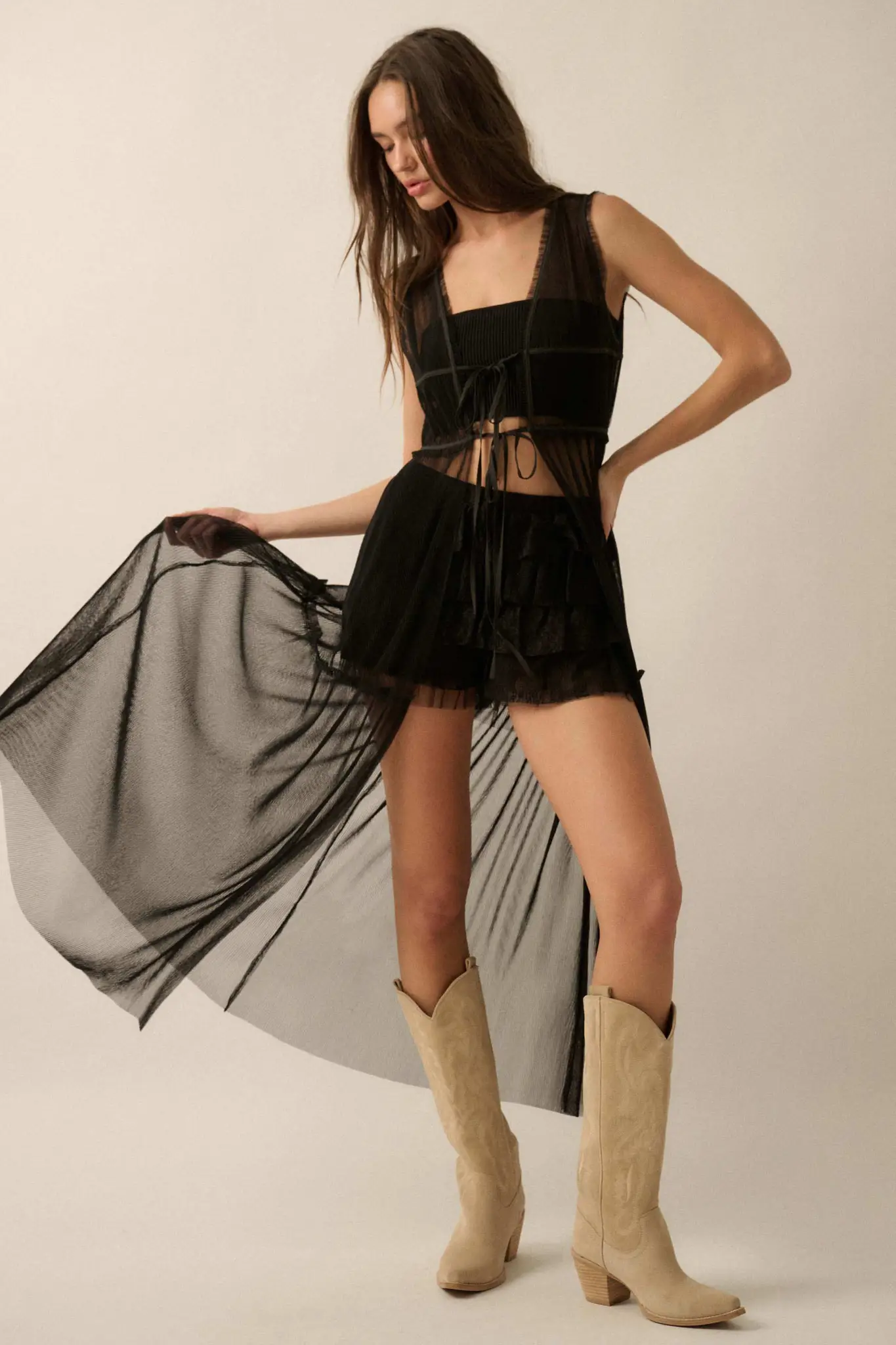 Softest Sigh Sheer Tulle Tie-Front Maxi Top - Image 10