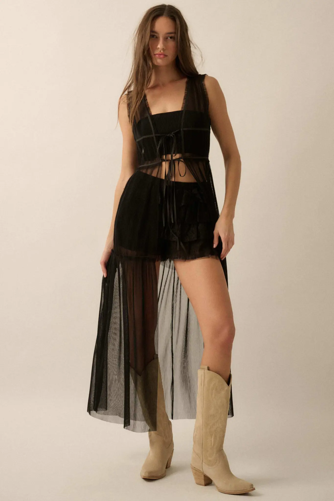 Softest Sigh Sheer Tulle Tie-Front Maxi Top - Image 12