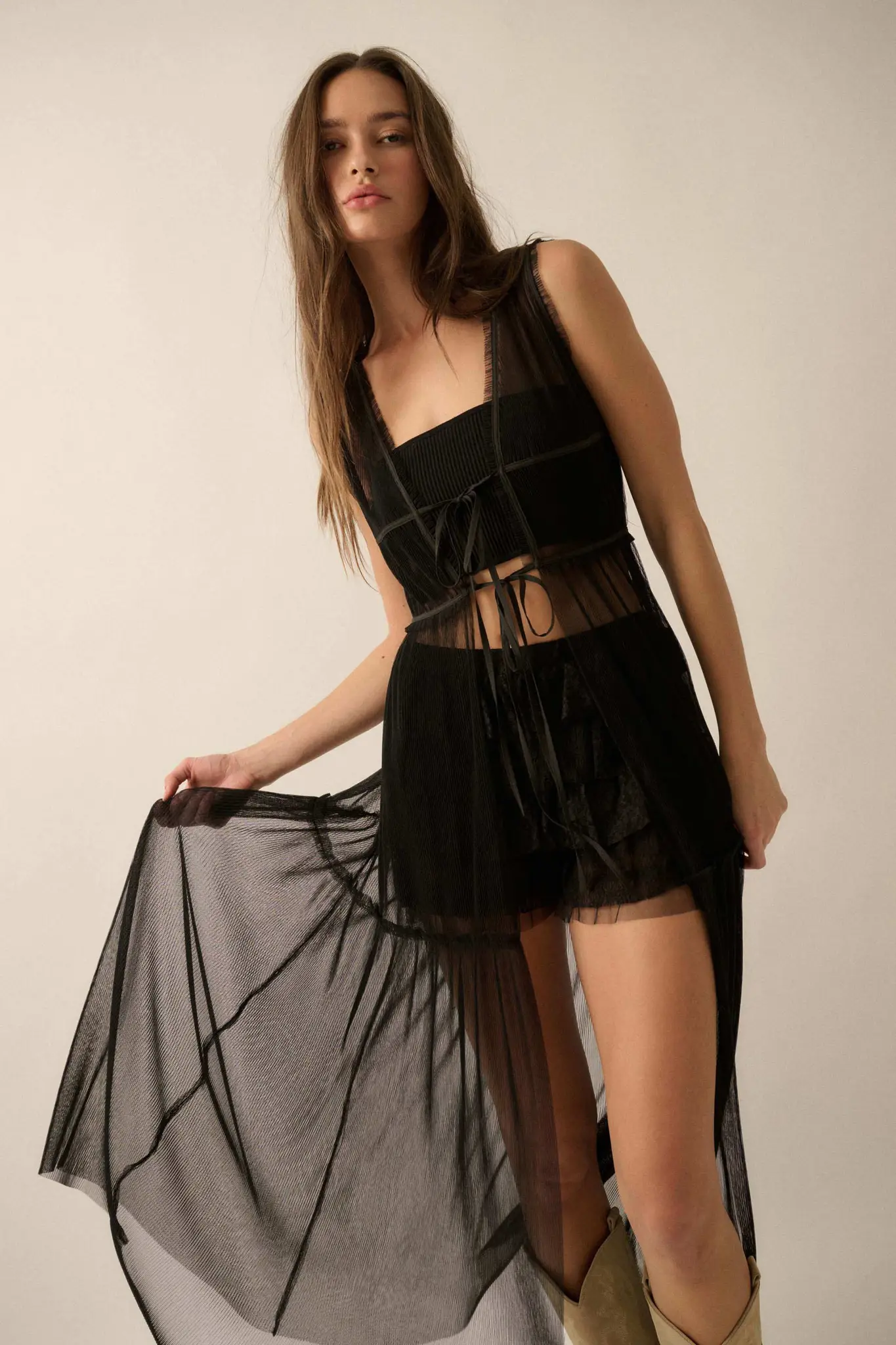 Softest Sigh Sheer Tulle Tie-Front Maxi Top - Image 13