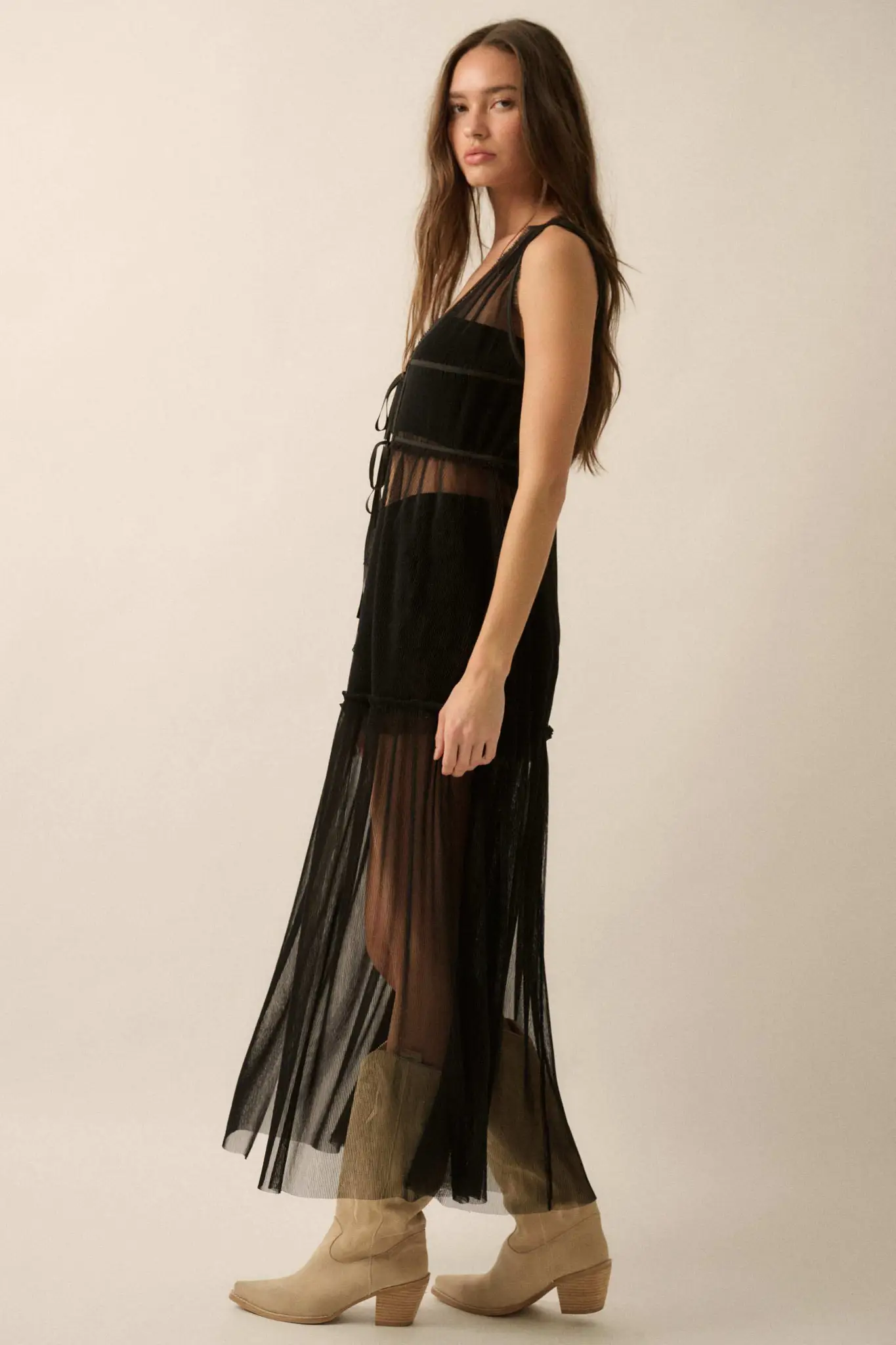 Softest Sigh Sheer Tulle Tie-Front Maxi Top - Image 14