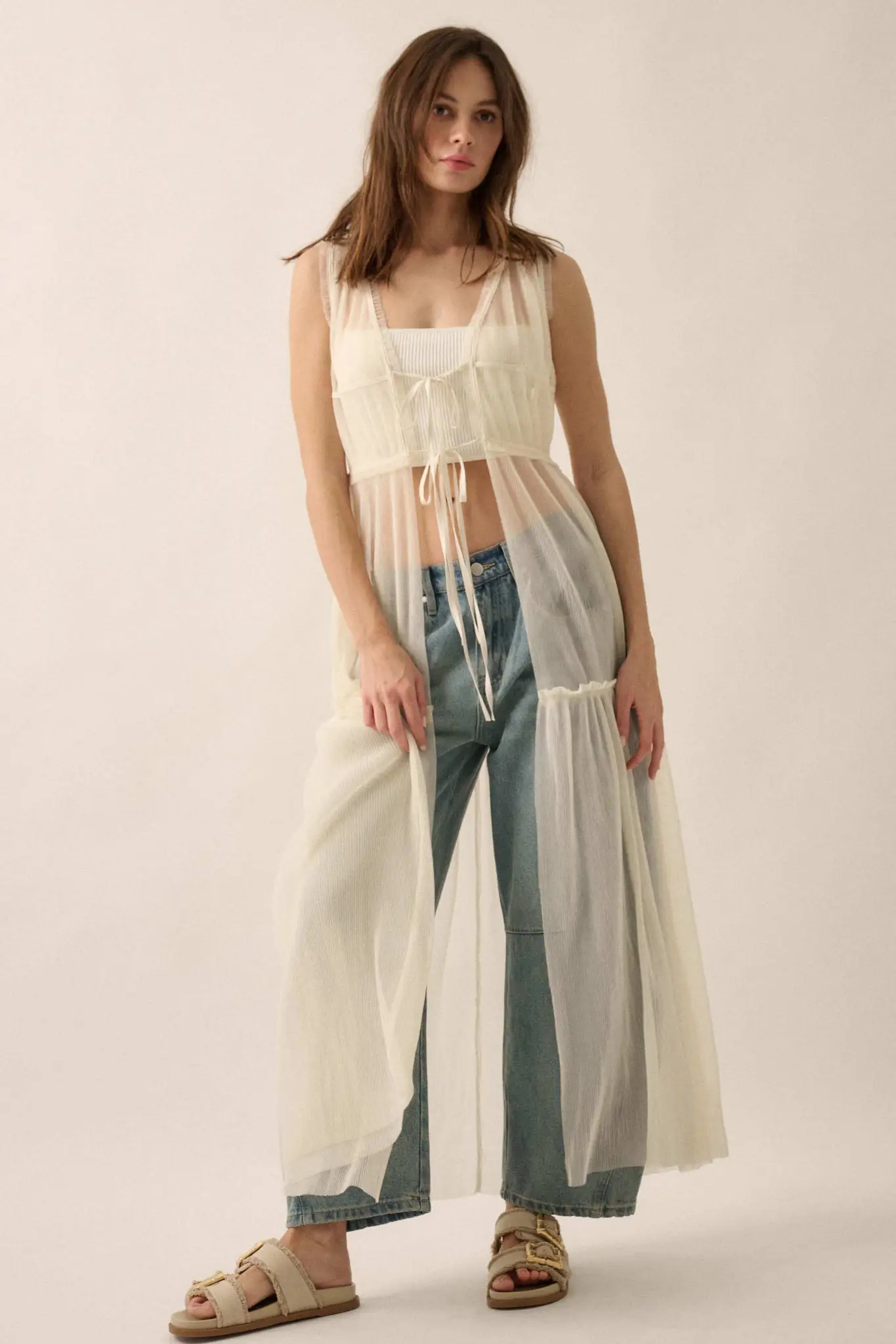 Softest Sigh Sheer Tulle Tie-Front Maxi Top - Image 4