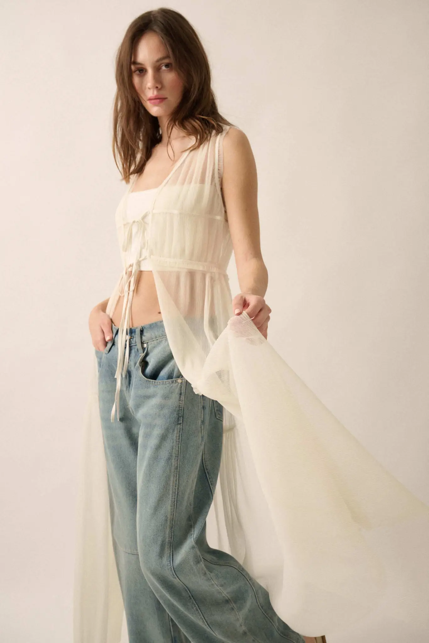 Softest Sigh Sheer Tulle Tie-Front Maxi Top - Image 6