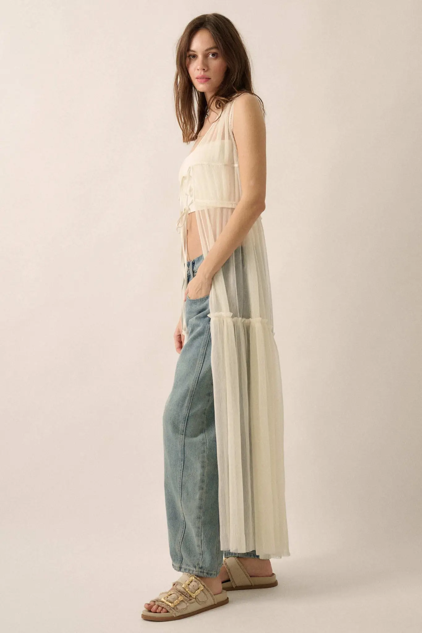 Softest Sigh Sheer Tulle Tie-Front Maxi Top - Image 8