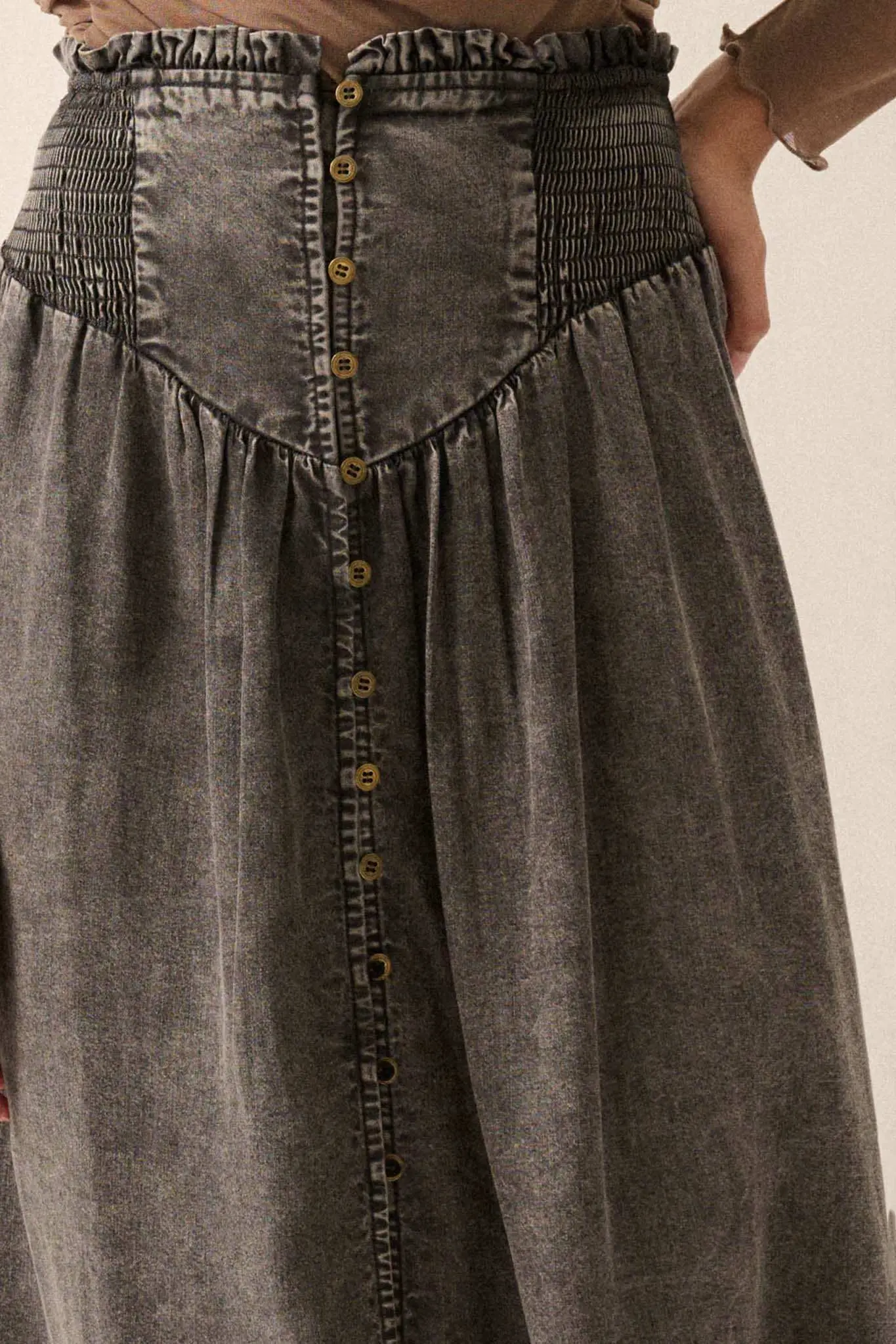 Softest Storm Acid-Wash Denim Buttoned Maxi Skirt - Image 3