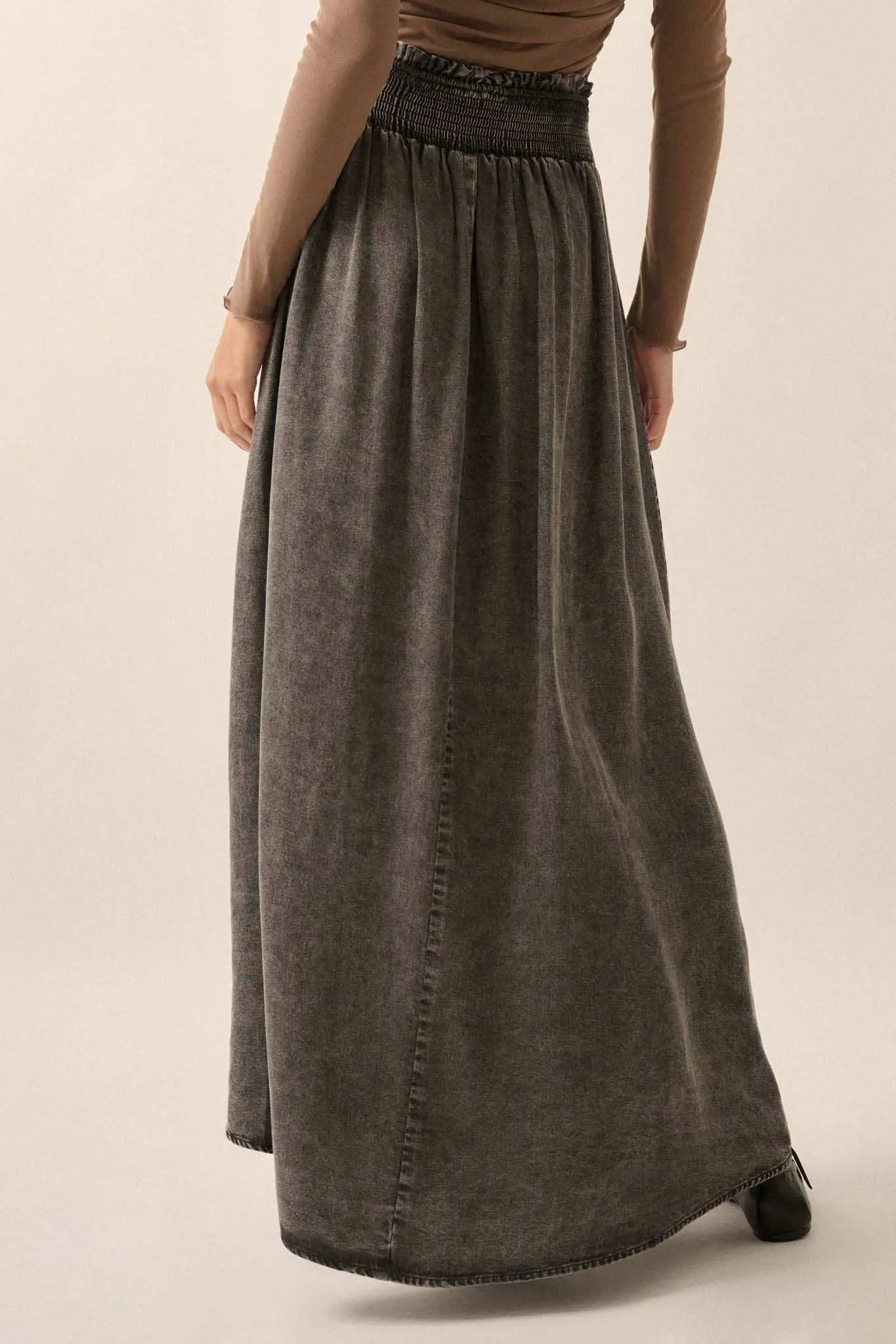 Softest Storm Acid-Wash Denim Buttoned Maxi Skirt - Image 6