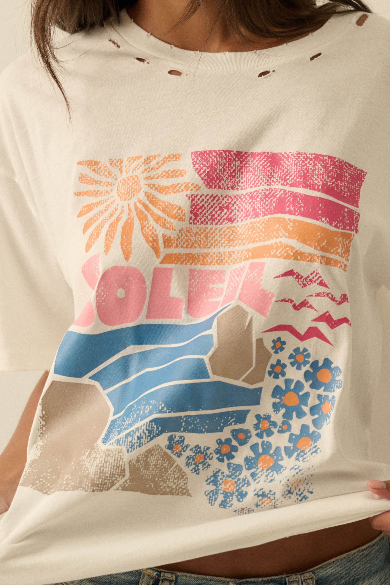 Soleil Beach Distressed Oversize Graphic Tee - Image 2